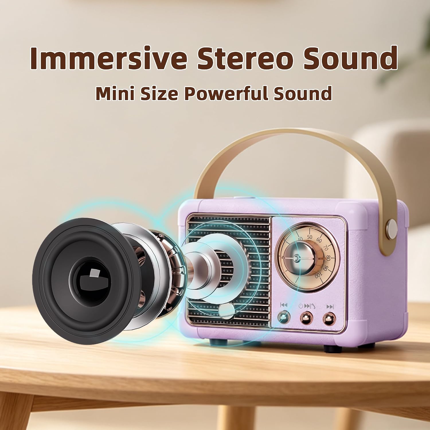 PARLANTE PORTÁTIL BAOLIRA RETRO BLUETOOTH MORADO - 5