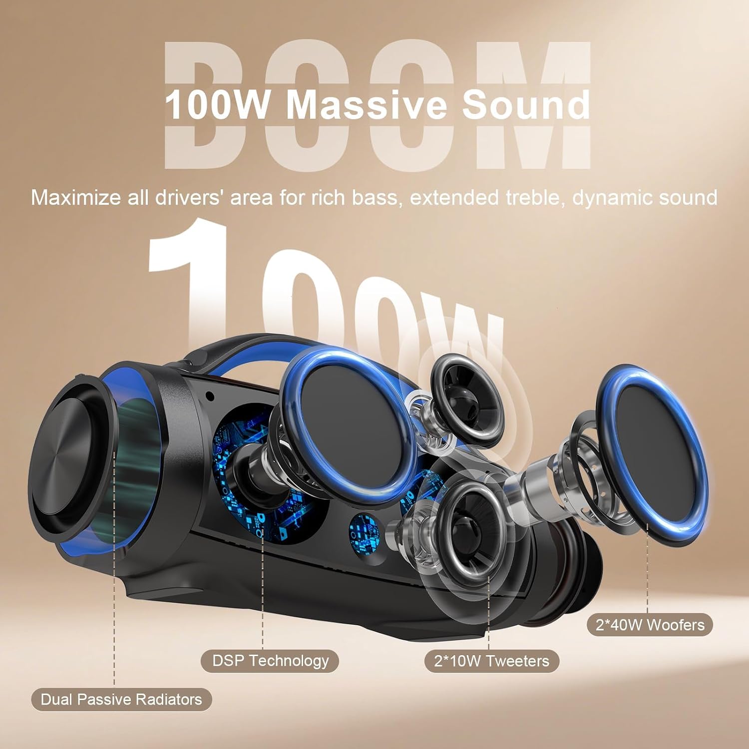 PARLANTE PORTÁTIL DOSS EXTREME BOOM PRO 100W AZUL - 2