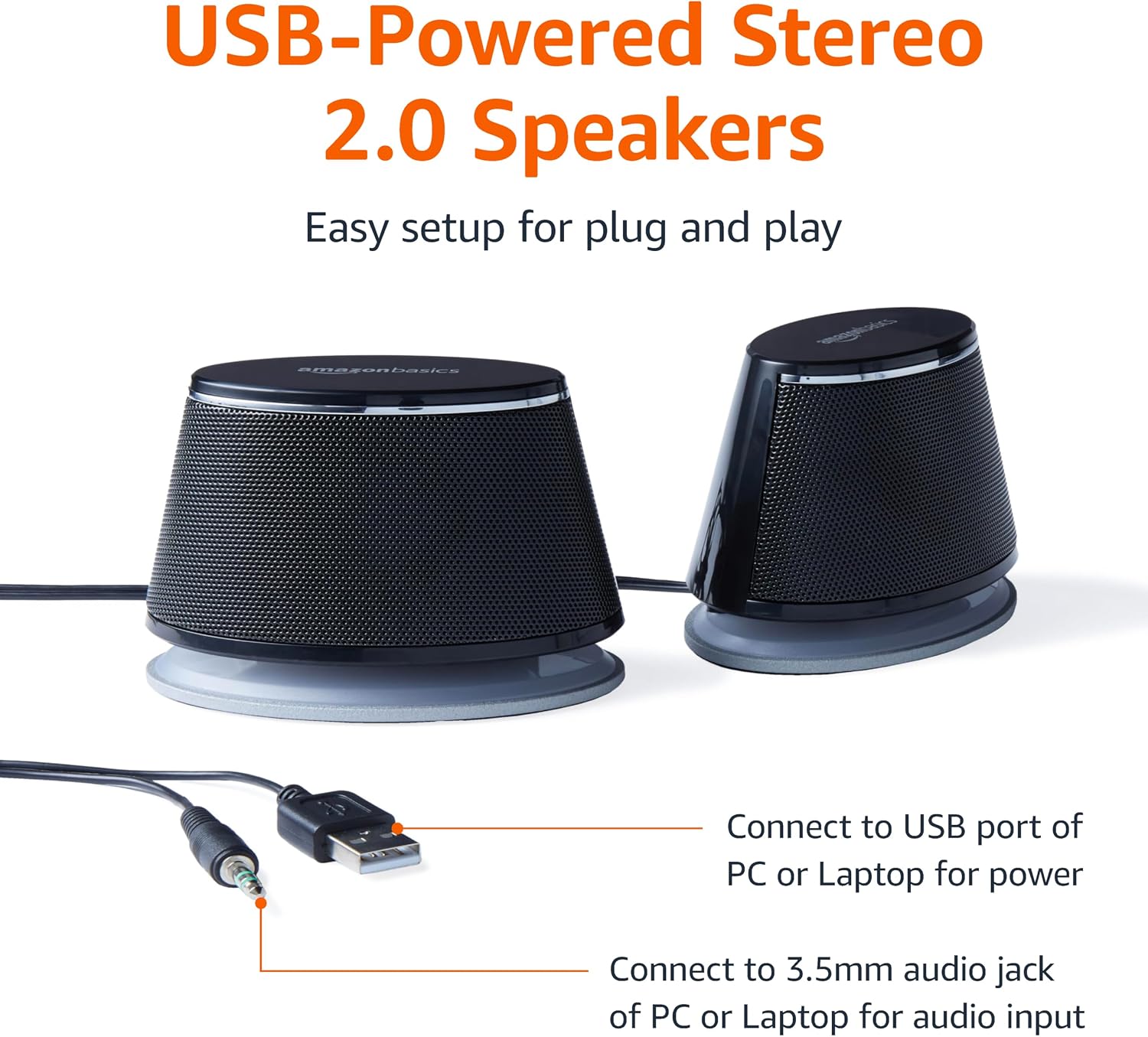 PARLANTES AMAZON BASICS STEREO 2.0 PARA PC O LAPTOP NEGRO - 2