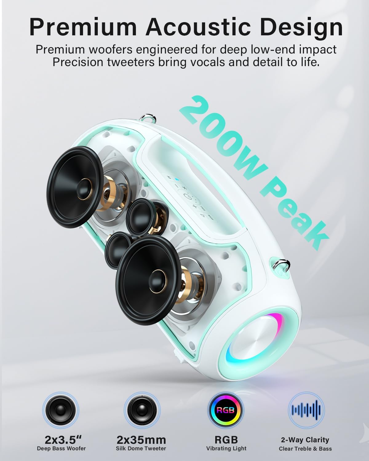 PARLANTE BLUETOOTH VUOPAX 200W PEAK PORTÁTIL CON BASS BOOST - 2
