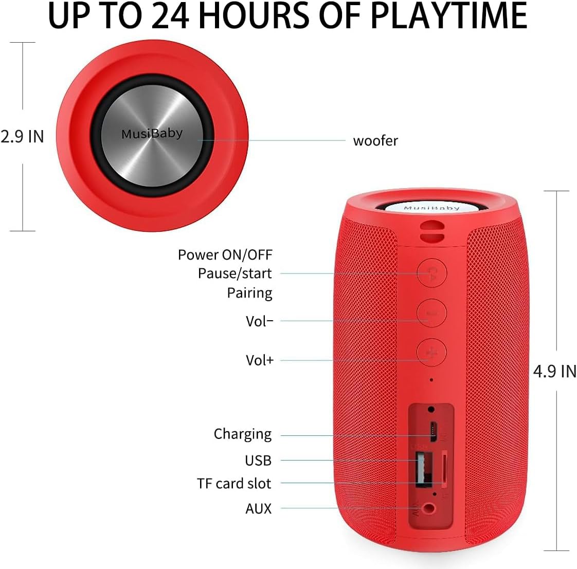 PARLANTE PORTÁTIL MUSIBABY M68 ROJO RECARGABLE - 4