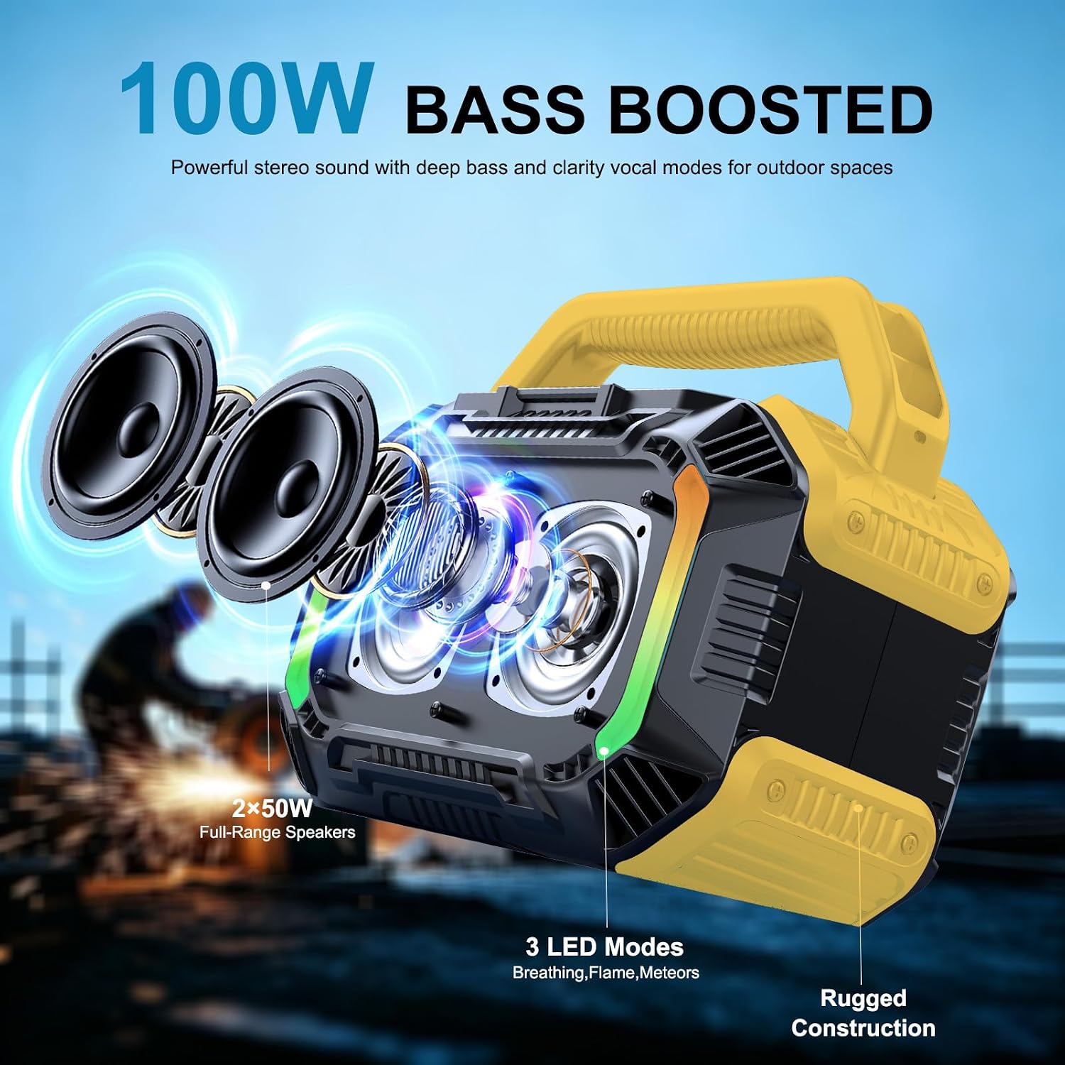 PARLANTE BLUETOOTH PORTÁTIL OMUCA 100W AMARILLO IPX7 FLOTANTE - 2