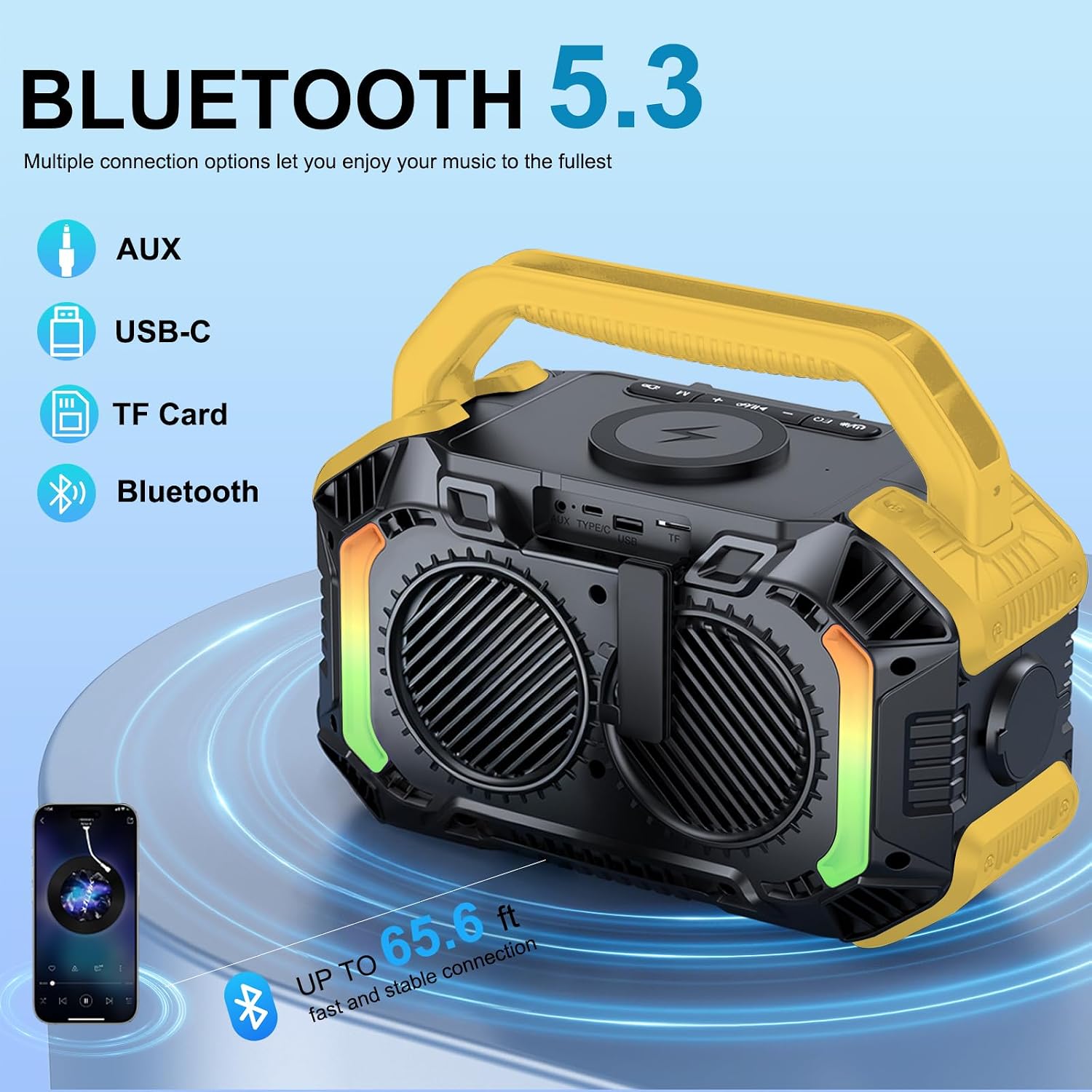PARLANTE BLUETOOTH PORTÁTIL OMUCA 100W AMARILLO IPX7 FLOTANTE - 3