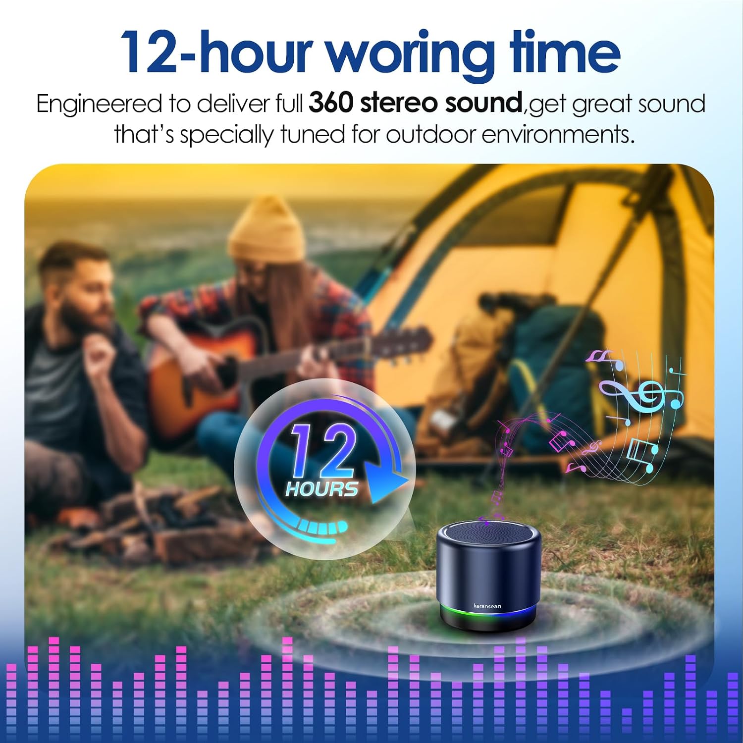 PARLANTE BLUETOOTH PORTÁTIL KERANSEAN E09 CON LUCES Y SONIDO ESTÉREO - 3