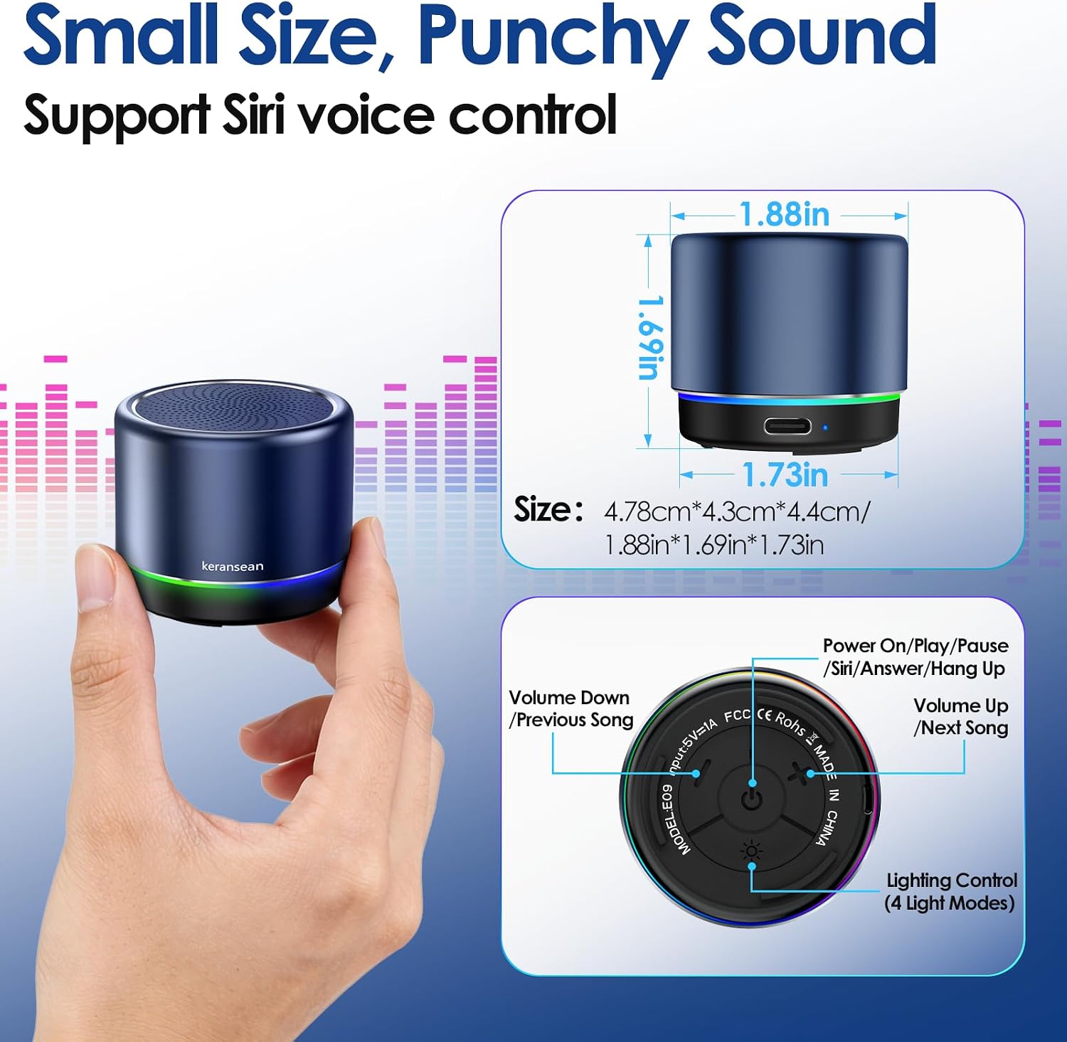 PARLANTE BLUETOOTH PORTÁTIL KERANSEAN E09 CON LUCES Y SONIDO ESTÉREO - 5