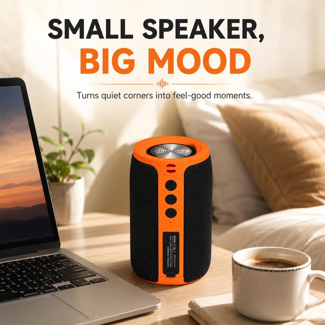 PARLANTE BLUETOOTH MUSIBABY M68 12W IPX5 NARANJA Y NEGRO - 2