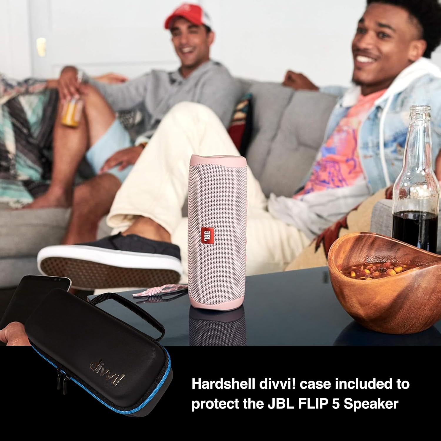 PARLANTE PORTÁTIL JBL FLIP 5 ROSA CON ESTUCHE PROTECTOR DIVVI - 2