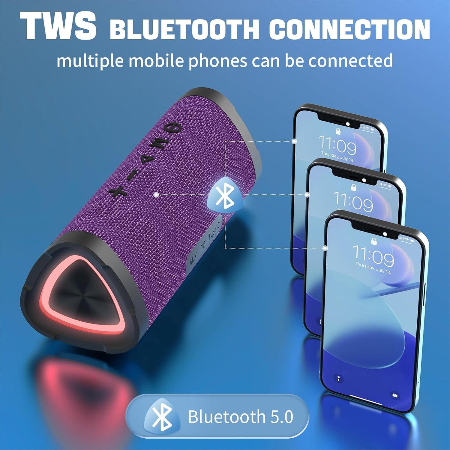 PARLANTE PORTÁTIL VANZON V40 BLUETOOTH 24W IPX7 MORADO - 3