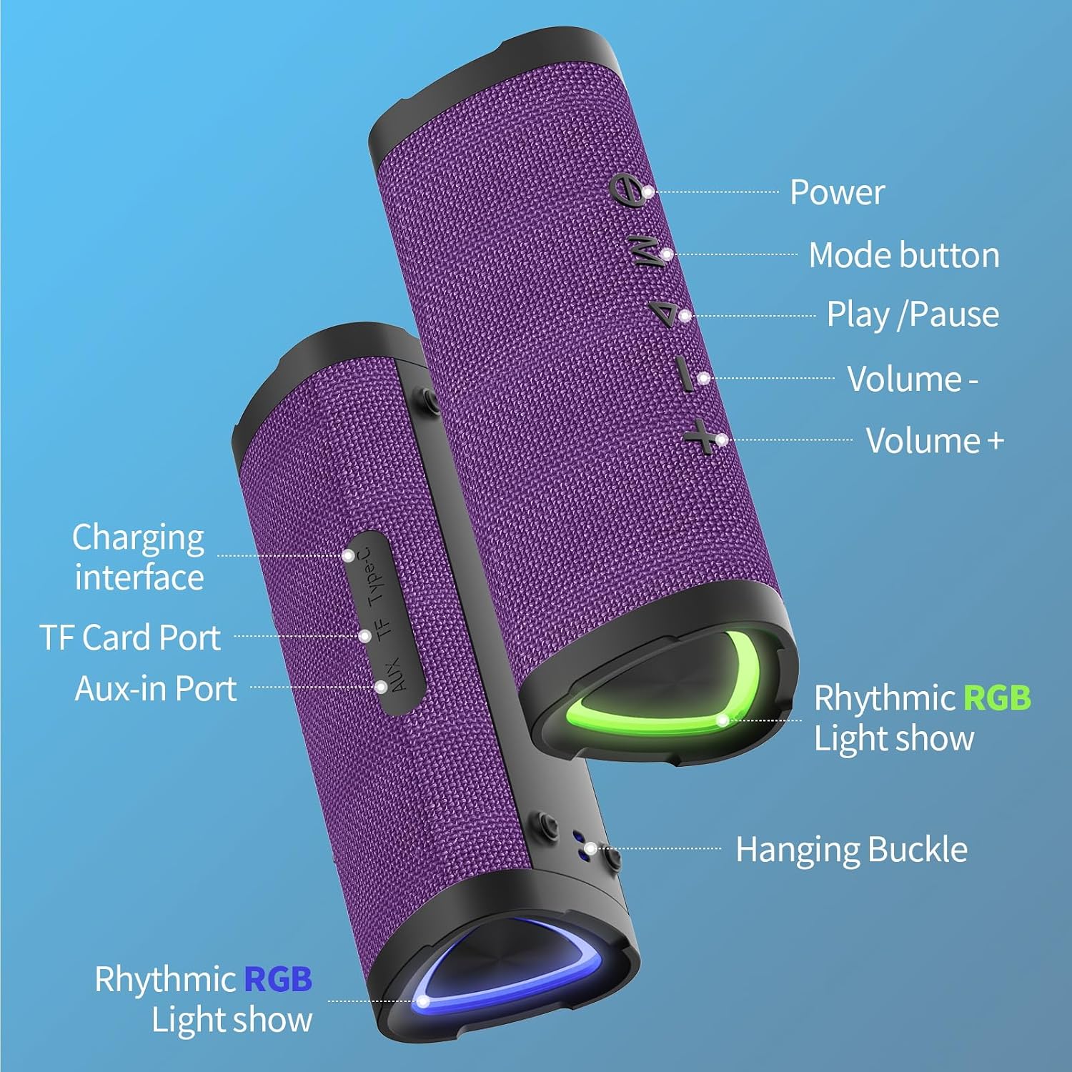 PARLANTE PORTÁTIL VANZON V40 BLUETOOTH 24W IPX7 MORADO - 4