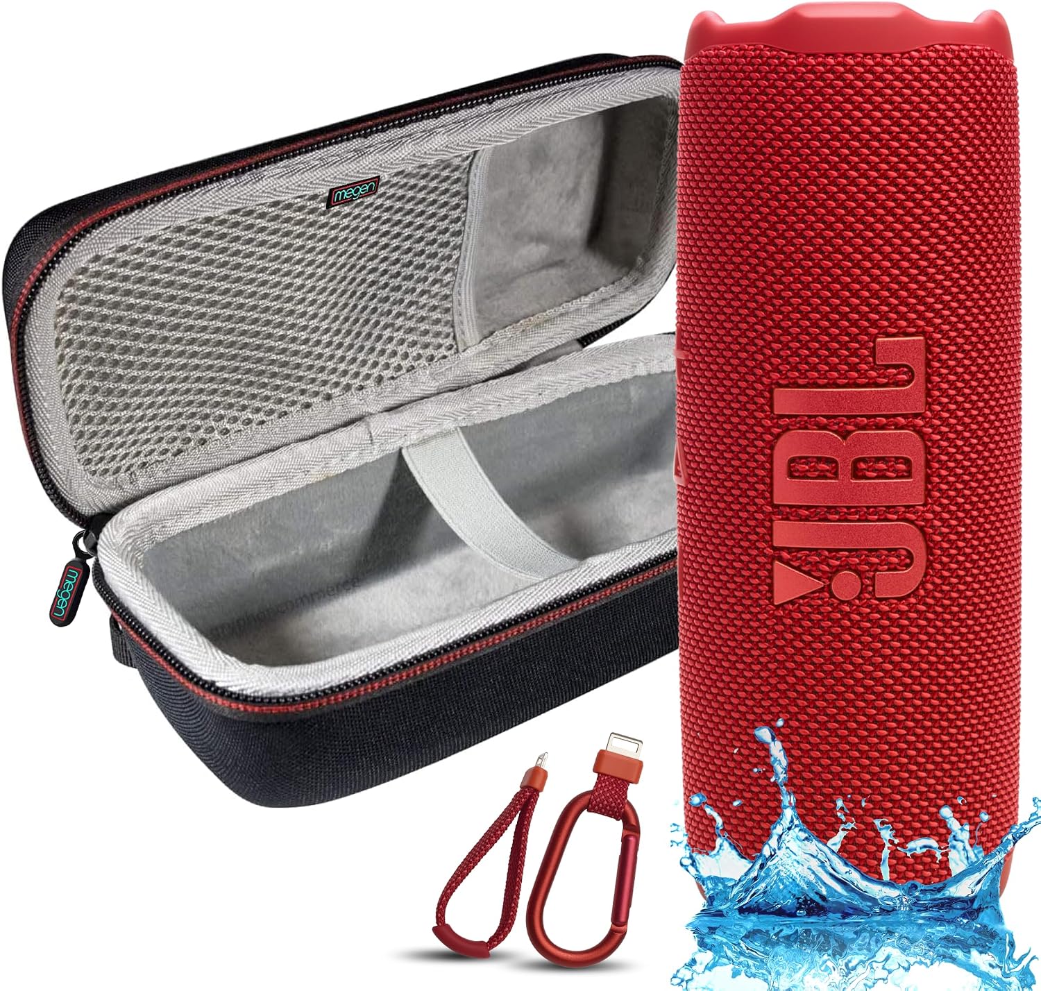 PARLANTE PORTÁTIL JBL FLIP 7 BLUETOOTH ROJO CON ESTUCHE PROTECTOR MEGEN - 1