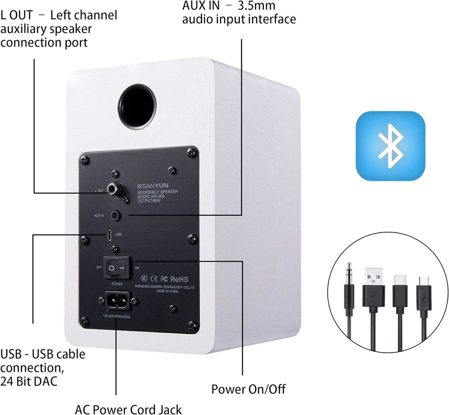 PARLANTES SANYUN SW208 3' BLUETOOTH 5.0 ACTIVOS CON DAC 24BIT - 4