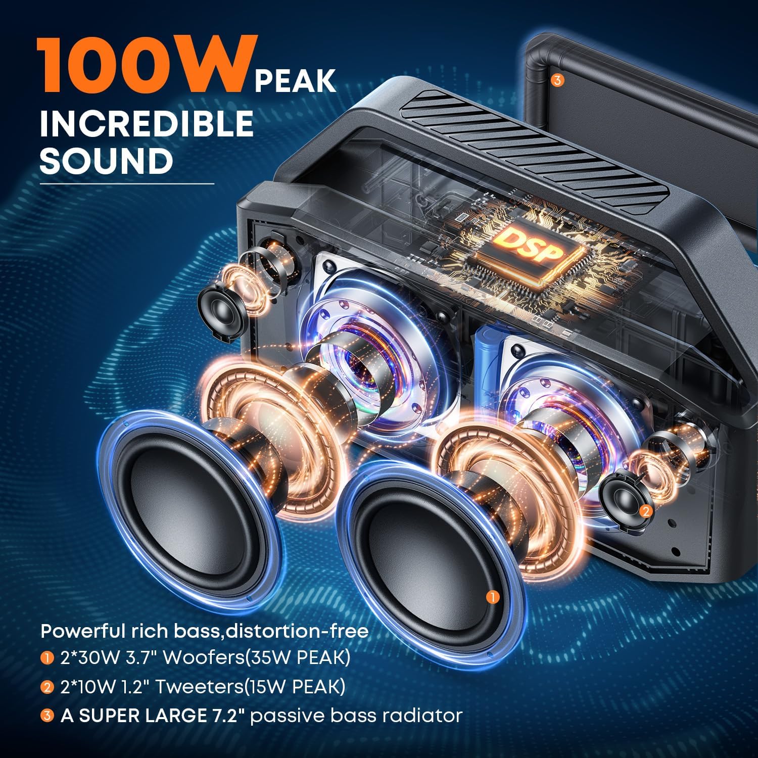 PARLANTE BLUETOOTH W-KING D9-1 100W WATERPROOF PORTÁTIL - 2