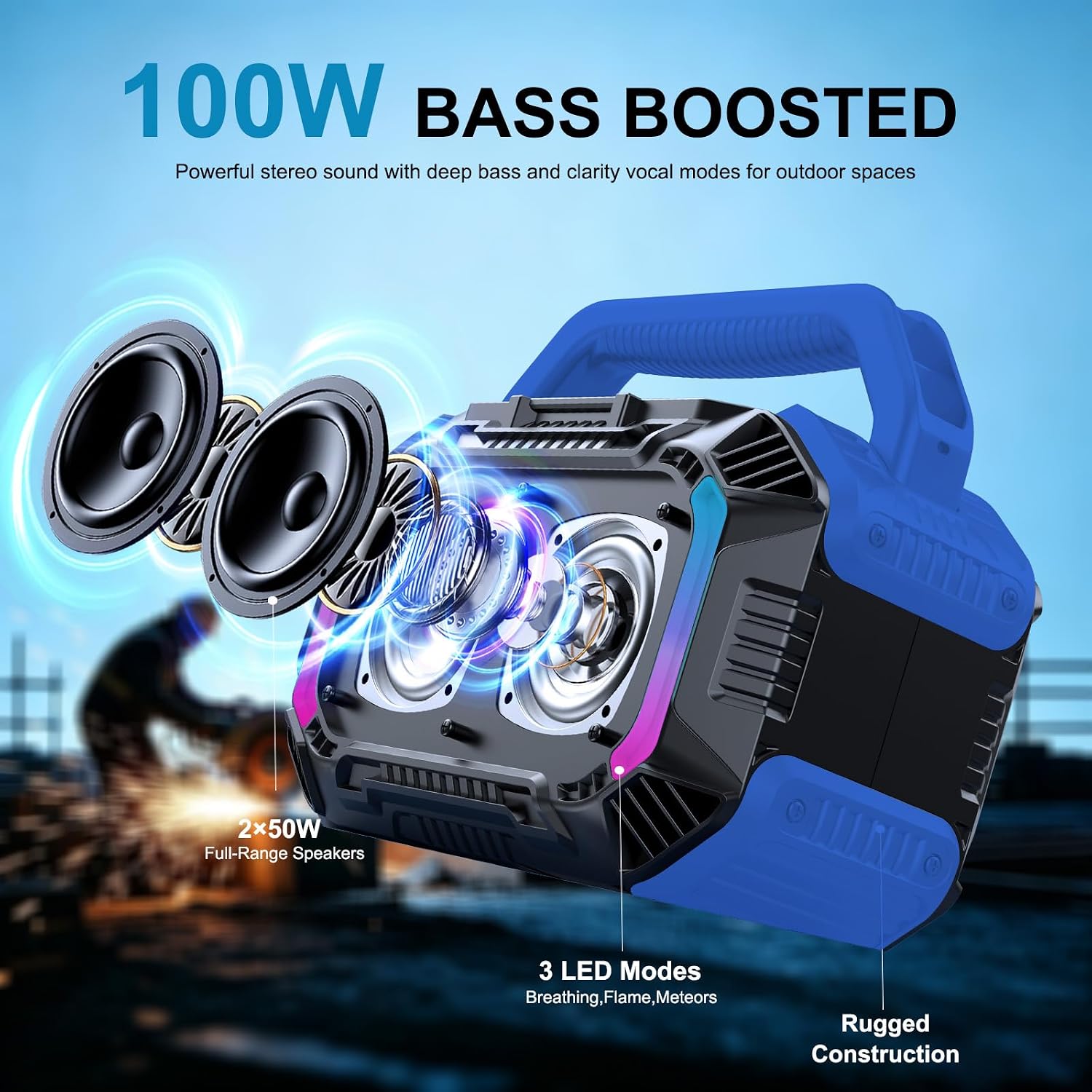 PARLANTE BLUETOOTH PORTÁTIL OMUCA 100W AZUL - 2
