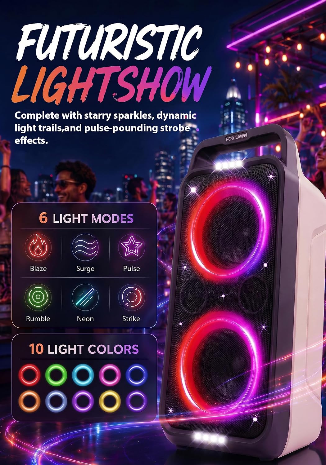PARLANTE PORTÁTIL FOXDAWN PARTY BLUETOOTH 240W CON GRAVES PROFUNDOS - 3