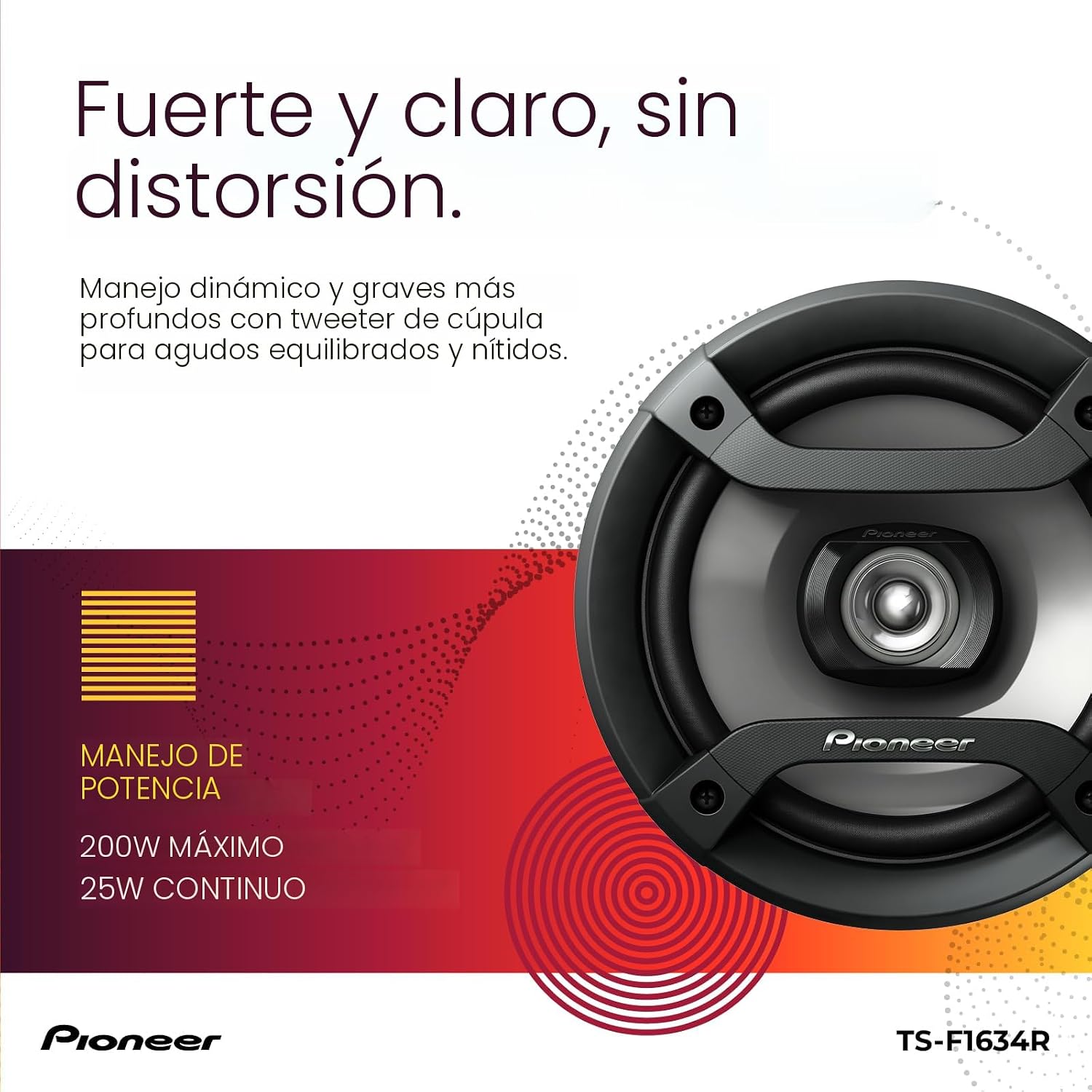 PARLANTES COAXIALES PARA AUTO PIONEER TS-F1634R 6.5 PULGADAS 200W - 4