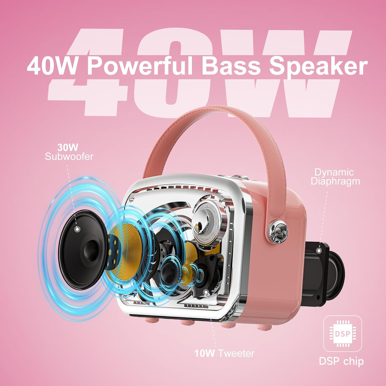 PARLANTE BLUETOOTH TOMPROAD L10 40W ROSA - 2