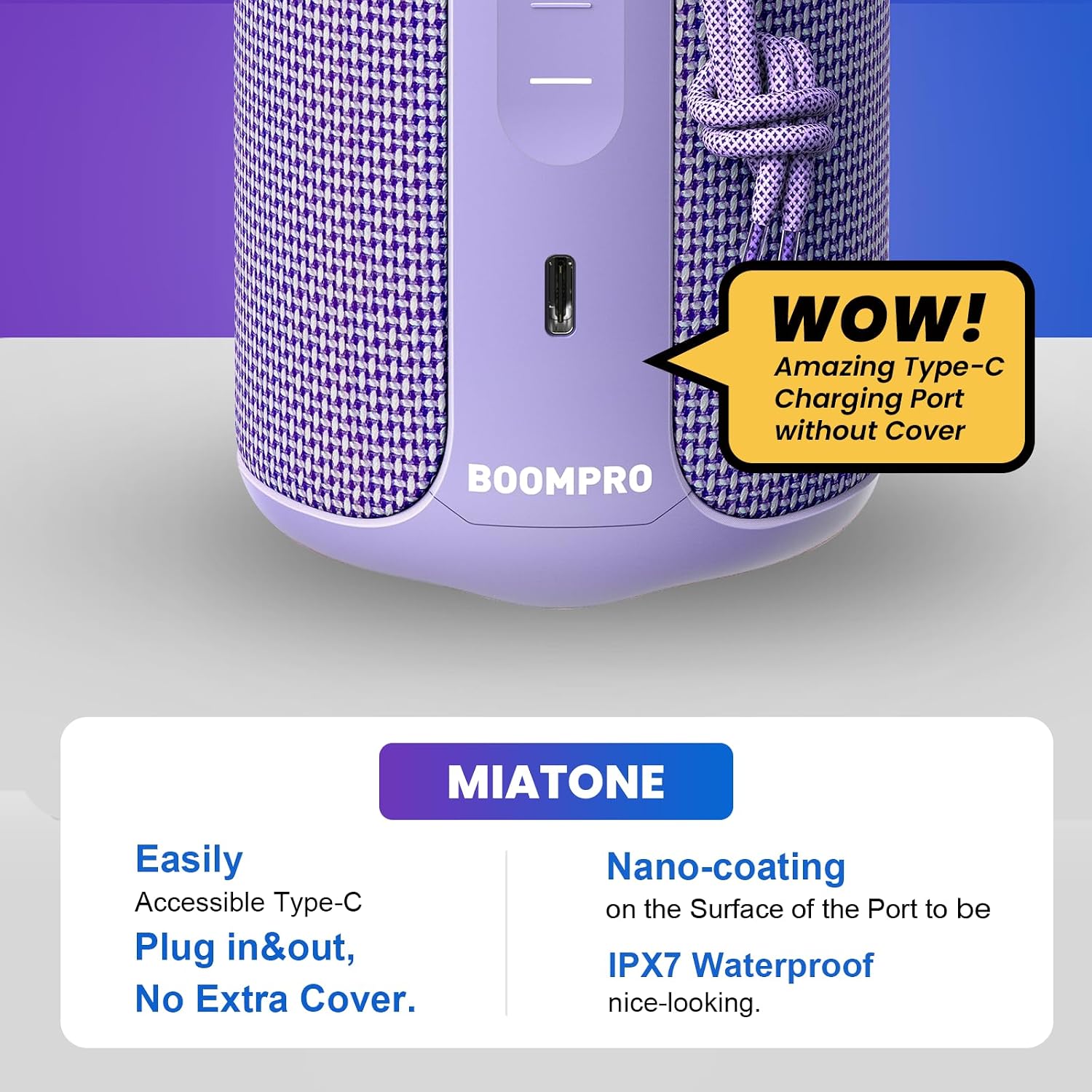 PARLANTE BLUETOOTH MIATONE BOOMPRO 36W MORADO - 5