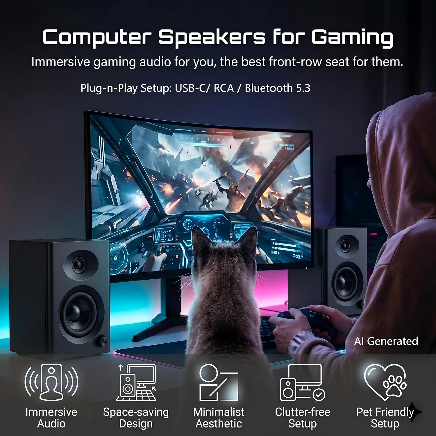 PARLANTES ACTIVOS PARA PC NSY AUDIO 60W BLUETOOTH NEGRO - 5