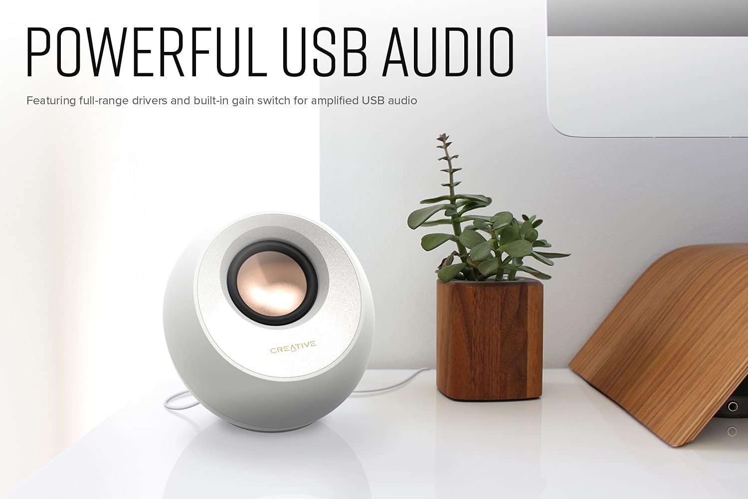 PARLANTES DE ESCRITORIO CREATIVE PEBBLE V3 2.0 BLUETOOTH 5.0 BLANCO USB-C - 2