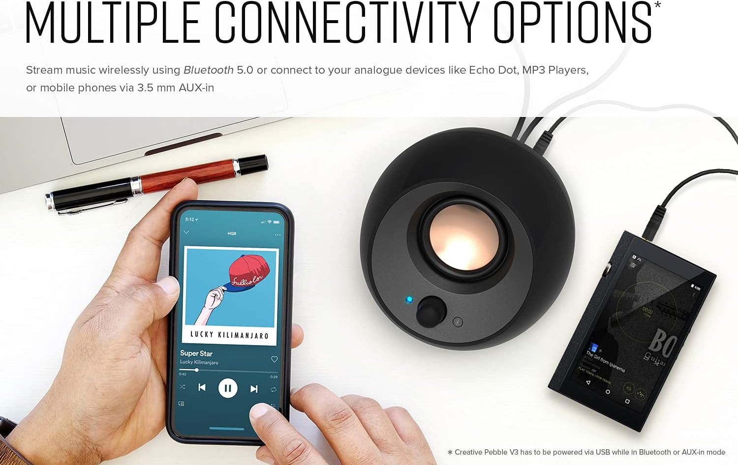 PARLANTES DE ESCRITORIO CREATIVE PEBBLE V3 2.0 BLUETOOTH 5.0 BLANCO USB-C - 5
