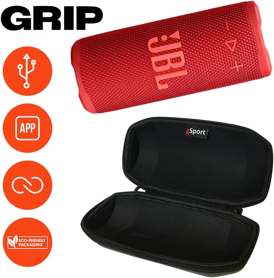 PARLANTE PORTÁTIL JBL GRIP BLUETOOTH CON ESTUCHE GSPORT FIBRA DE CARBONO ROJO - 2