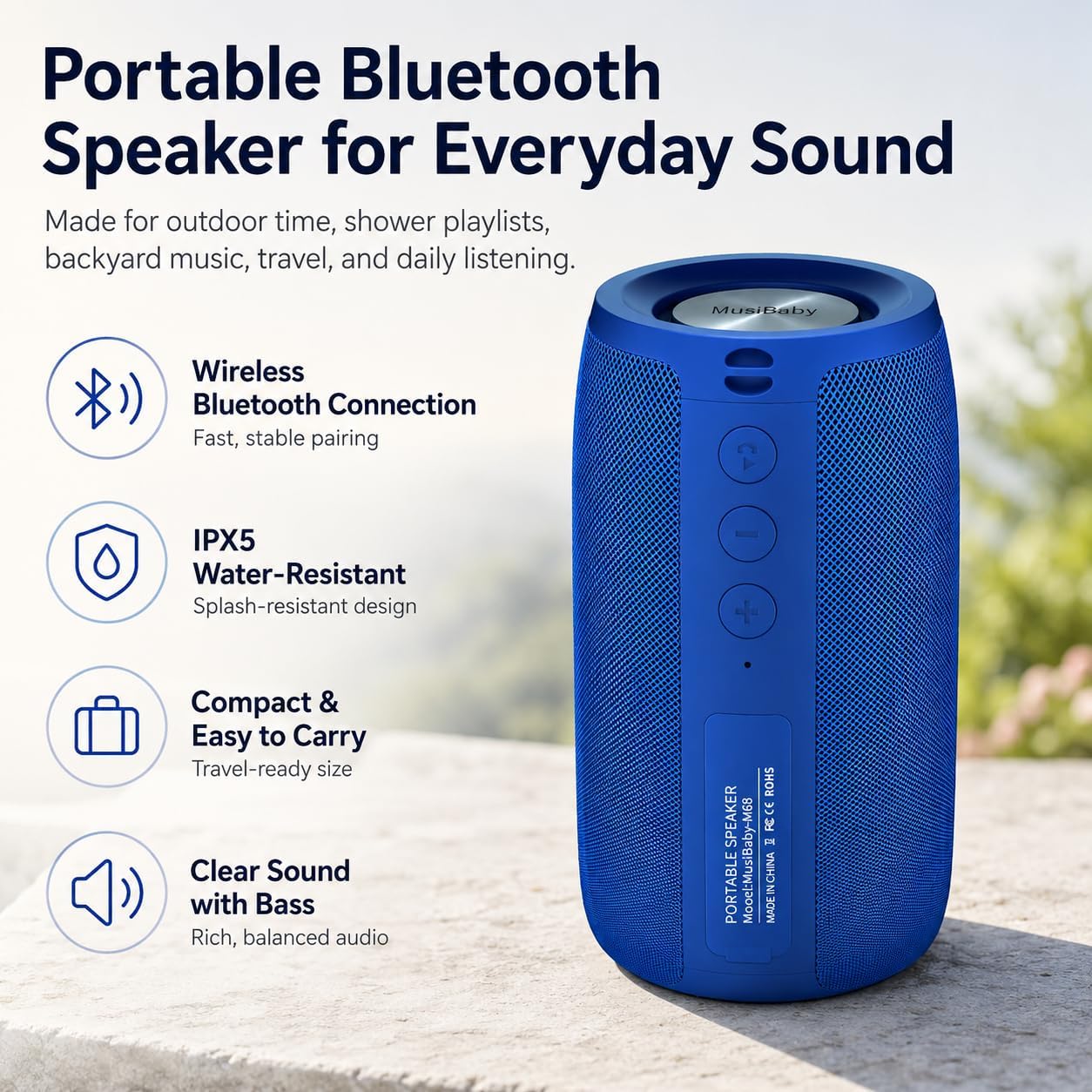 PARLANTE PORTÁTIL MUSIBABY M68 BLUETOOTH AZUL - 2