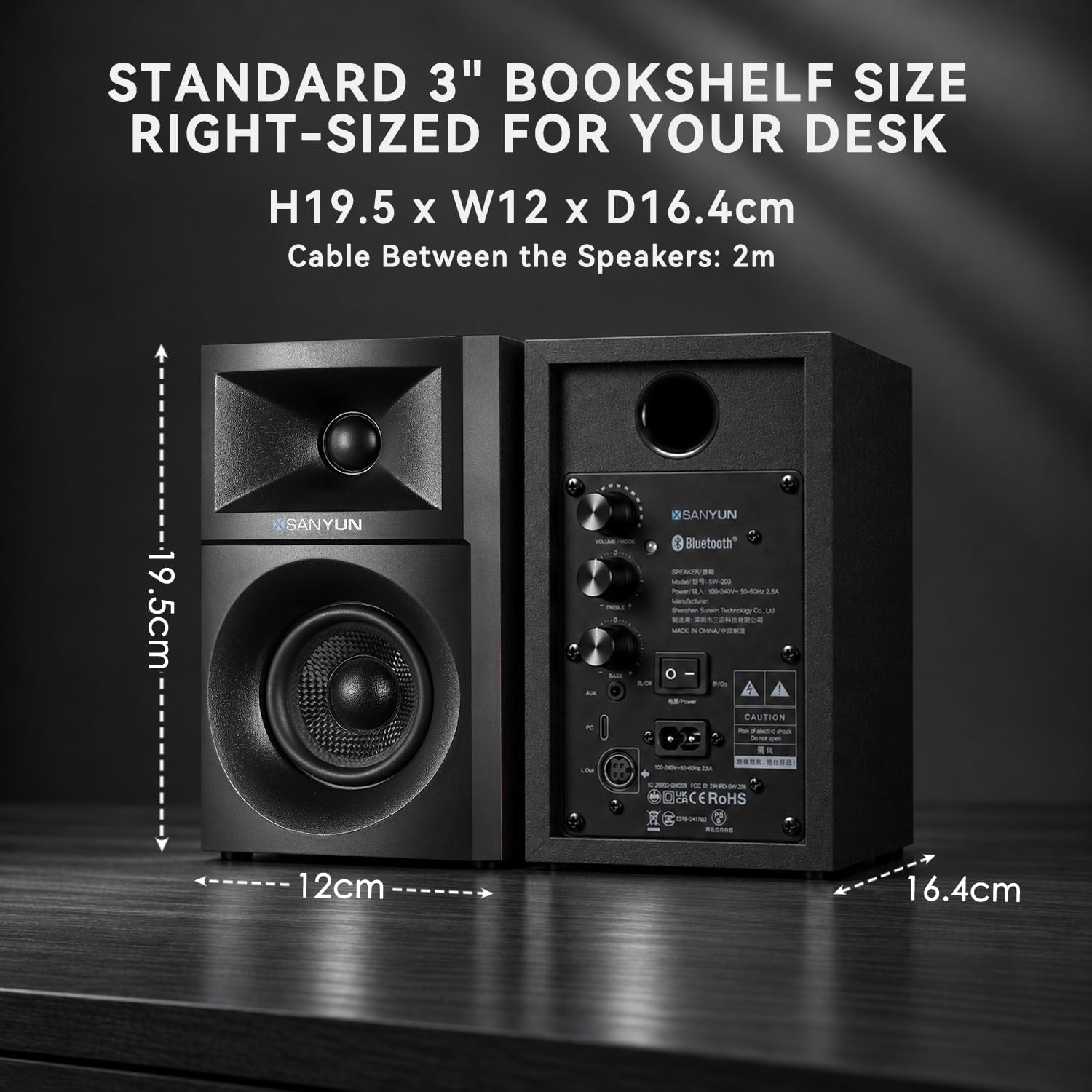 PARLANTES PARA COMPUTADORA SANYUN SW203 3' 60W NEGRO - 2