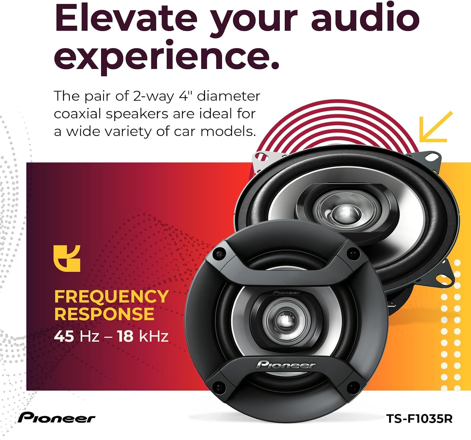 PARLANTES PARA AUTO PIONEER TS-F1035R 4' 2 VÍAS COAXIALES 150W - 5