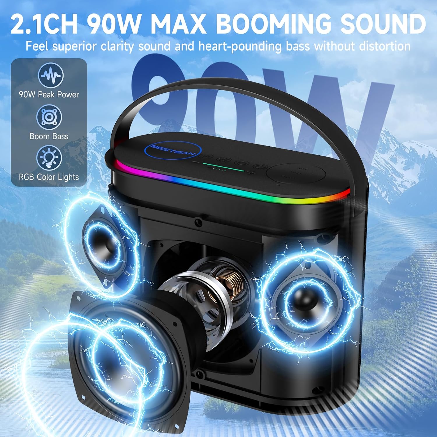 PARLANTE BLUETOOTH BESTISAN 2.1CH 90W CON SUBWOOFER 50W Y LUCES RGB 7 MODOS - 2