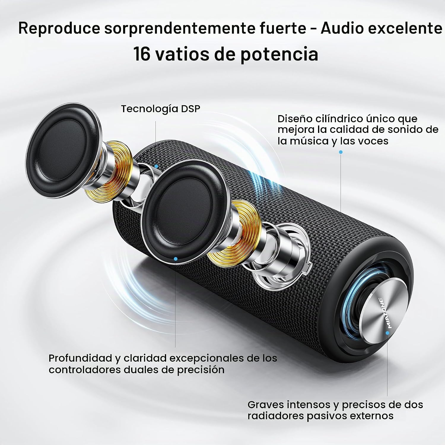 PARLANTE PORTÁTIL MIATONE BOOMBOX OUTDOOR BLUETOOTH IMPERMEABLE NEGRO - 2