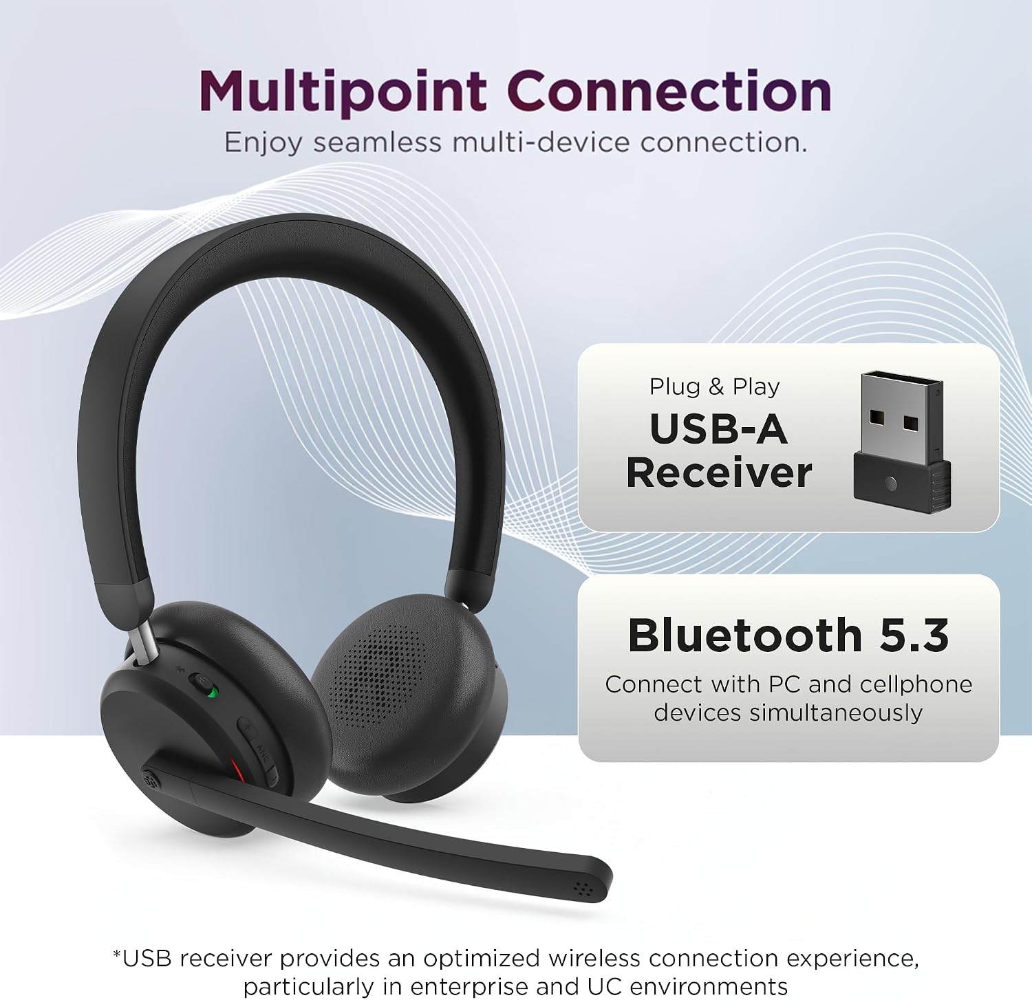HEADSET INALÁMBRICO LENOVO DUAL MODE ANC 6550 CON RECEPTOR USB-A Y CANCELACIÓN ACTIVA DE RUIDO - 2