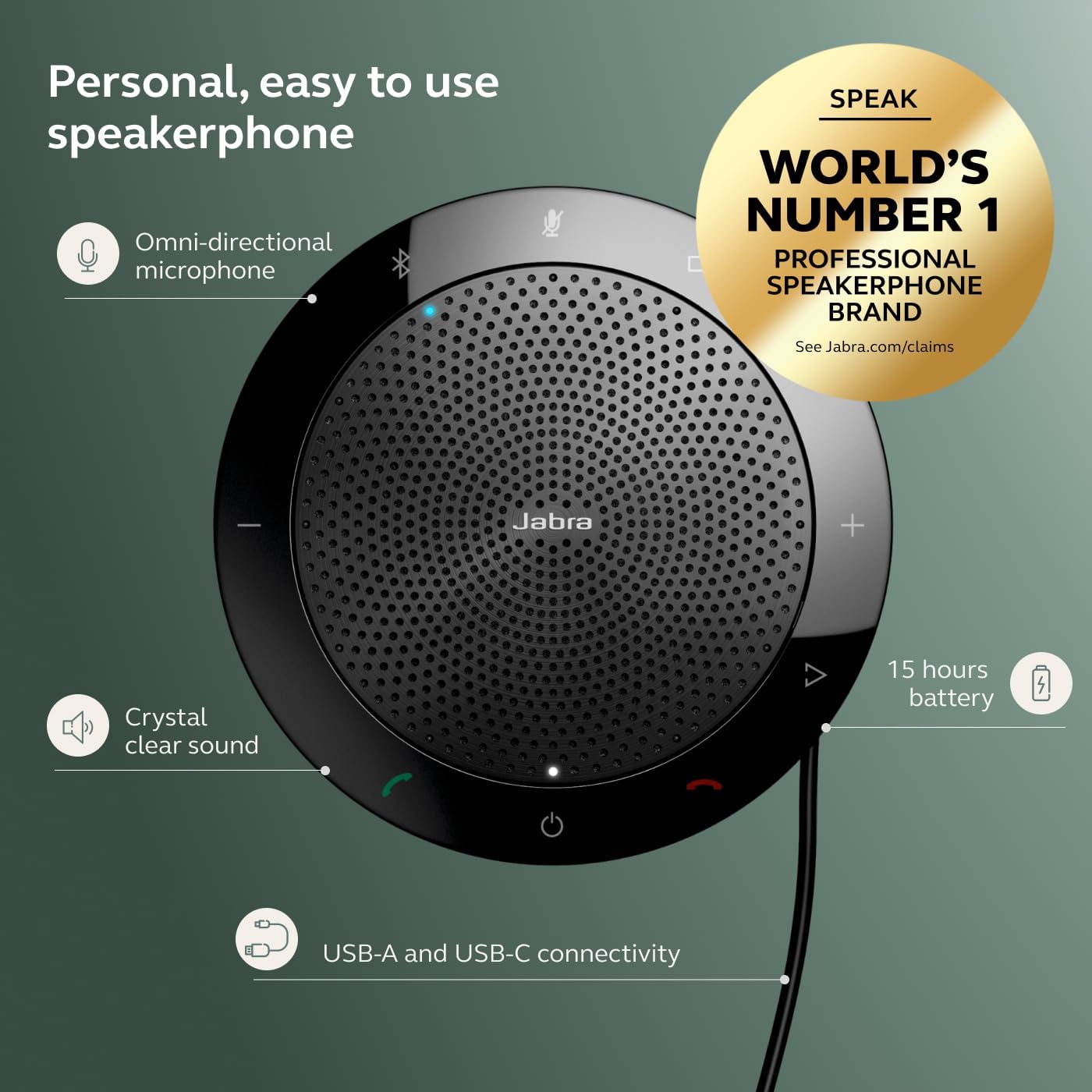 PARLANTE PORTÁTIL JABRA SPEAK 510 (2025 EDITION) BLUETOOTH Y USB PARA REUNIONES MICROSOFT TEAMS NEGRO - 3
