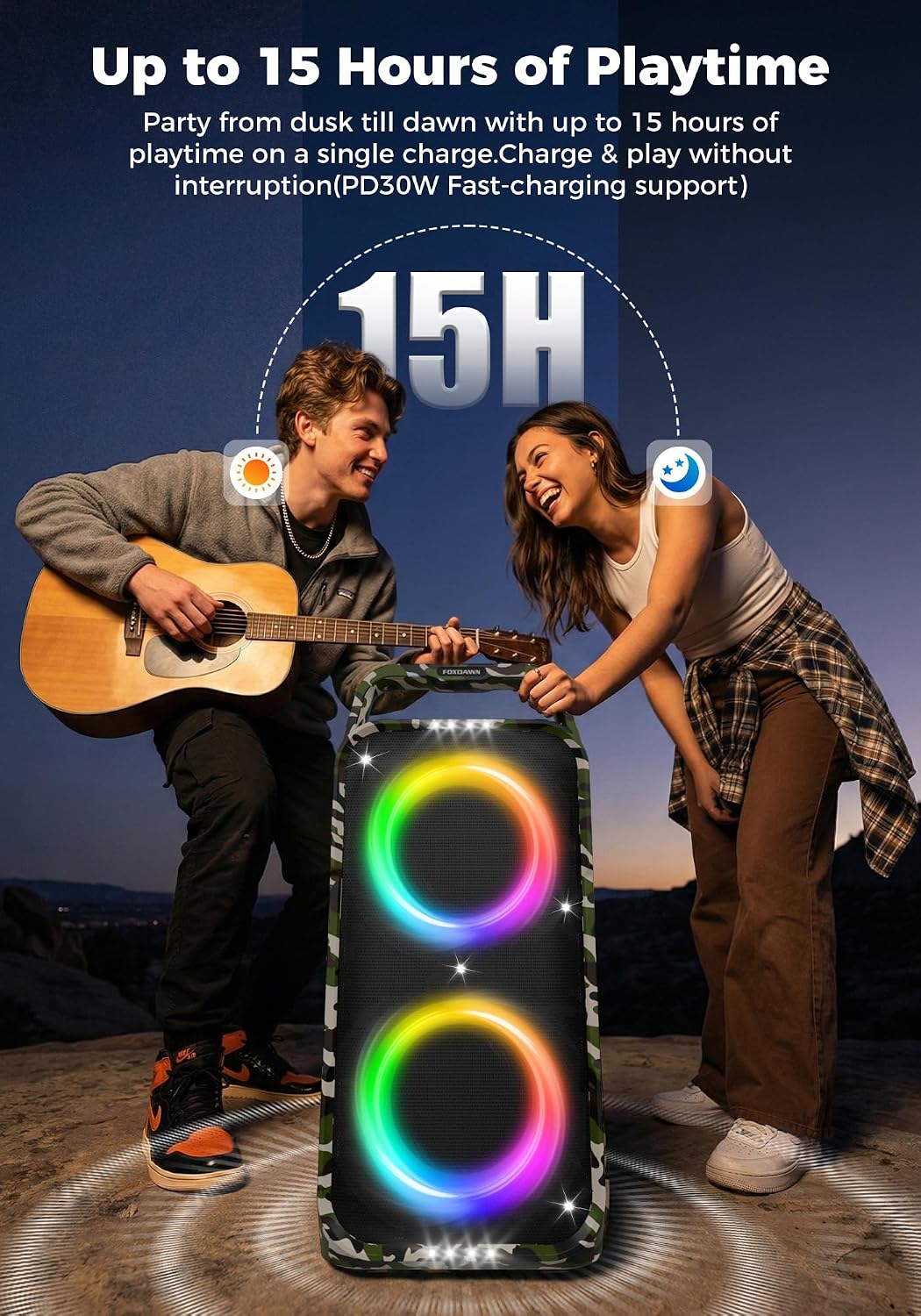 PARLANTE PORTÁTIL FOXDAWN BLUETOOTH 240W CON SUBWOOFER Y LUCES LED - 4