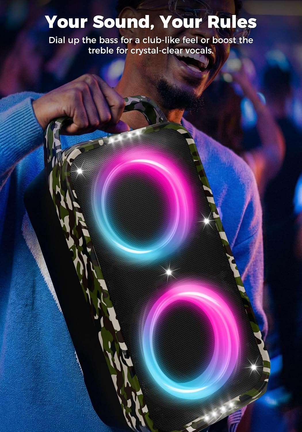 PARLANTE PORTÁTIL FOXDAWN BLUETOOTH 240W CON SUBWOOFER Y LUCES LED - 5
