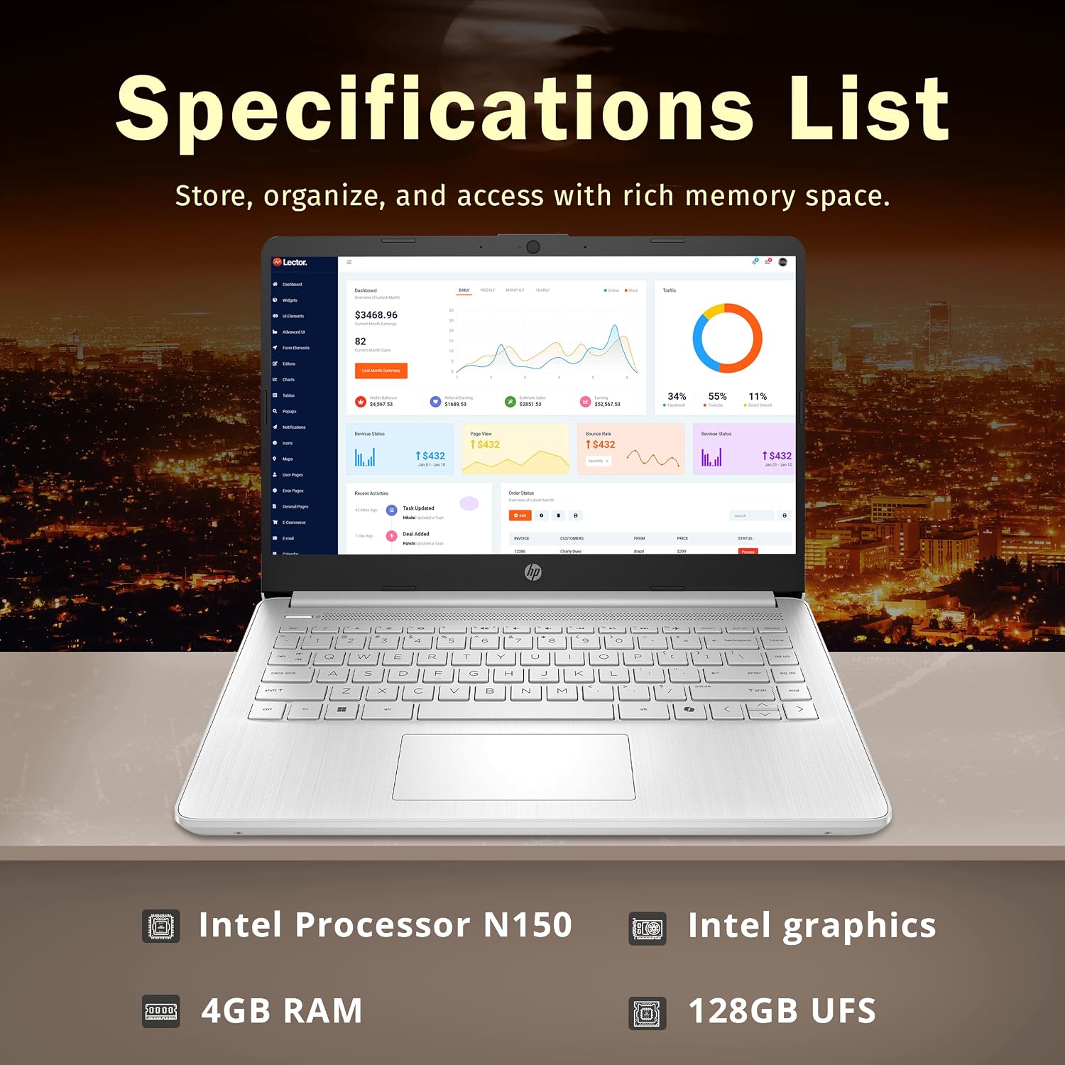 LAPTOP HP STREAM 14' HD INTEL N150 4GB RAM 128GB UFS PLATA RENOVADA - 2