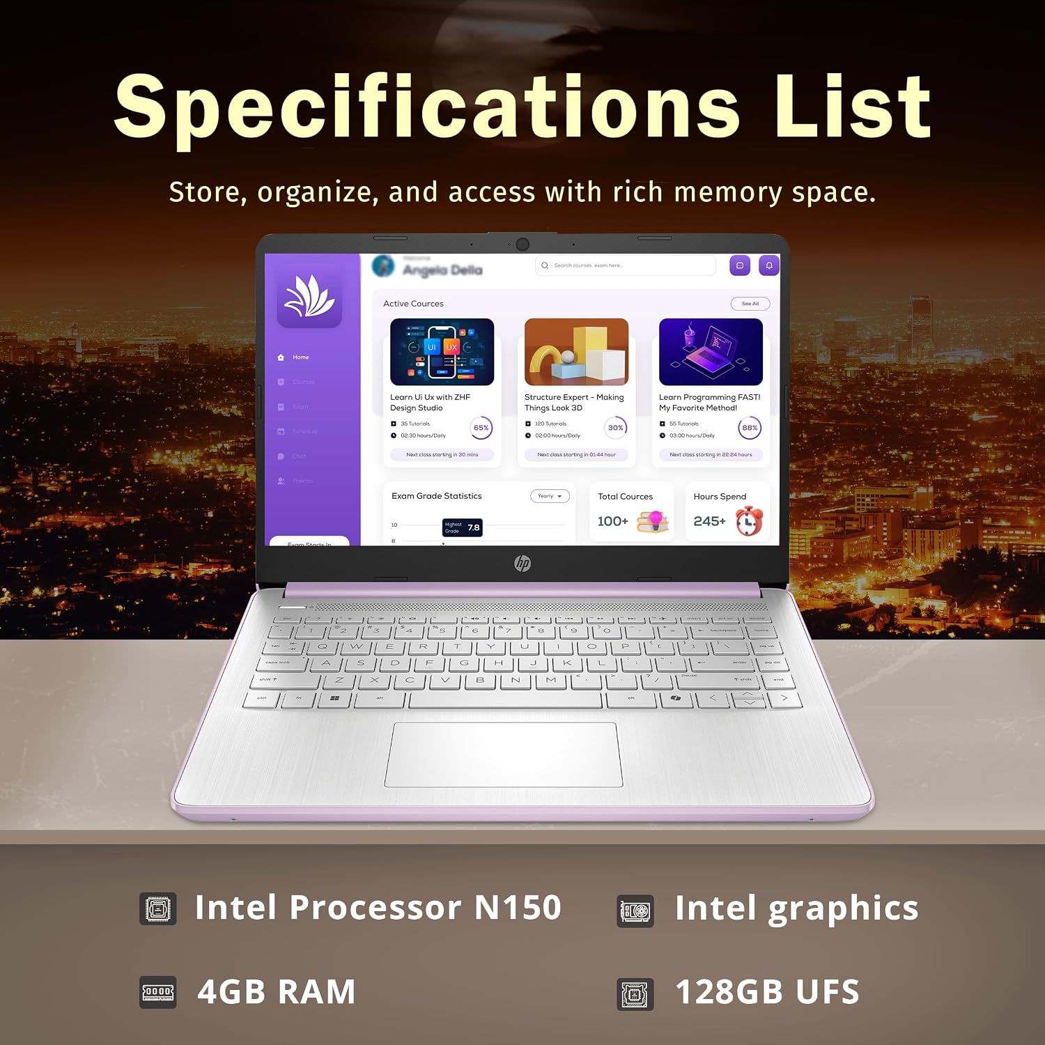 LAPTOP HP STREAM 14' HD INTEL N150 4GB RAM 128GB UFS MORADO RENOVADA - 2
