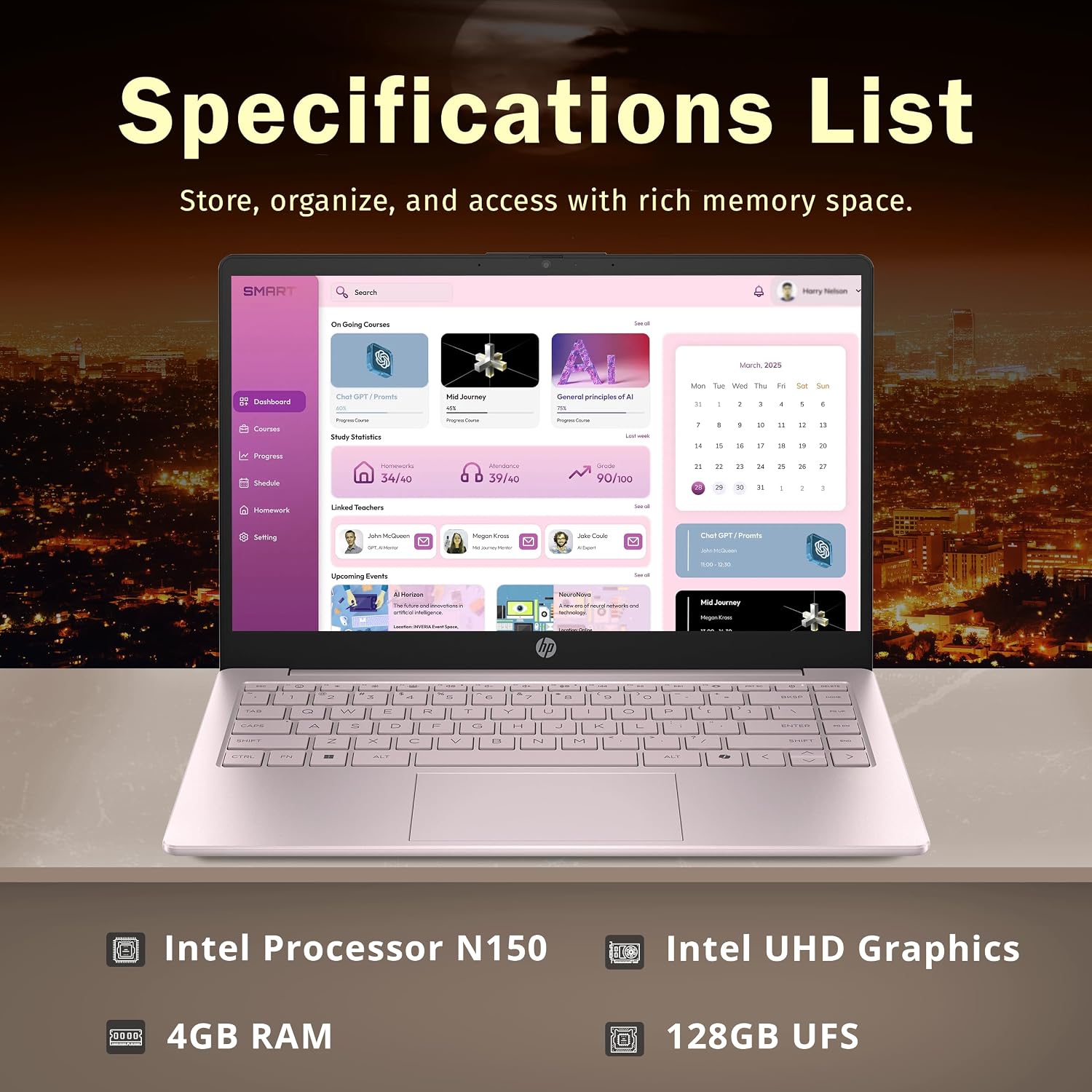 LAPTOP HP STREAM 14' HD INTEL N150 4GB RAM 128GB UFS ROSA RENOVADA - 2