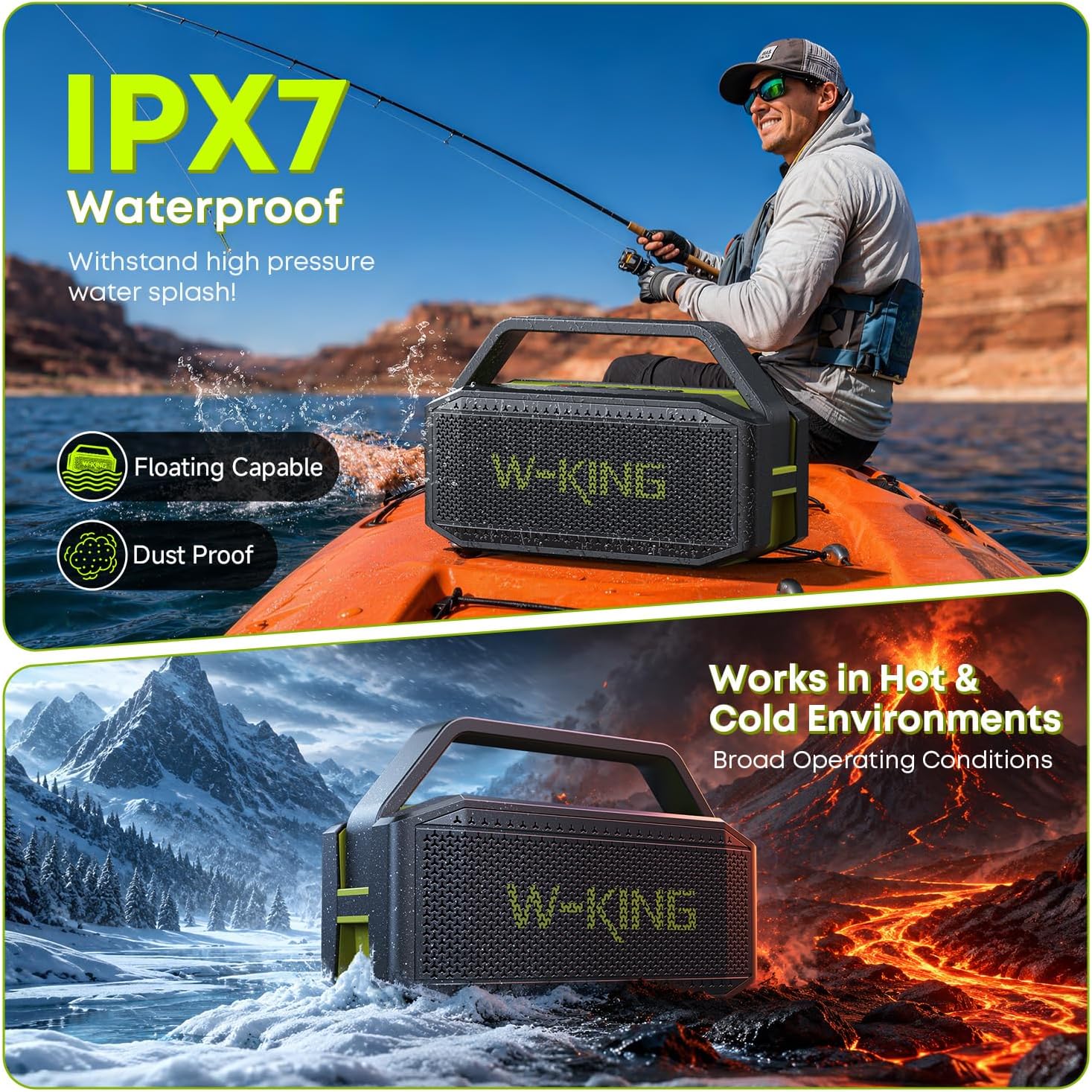 PARLANTE PORTÁTIL BLUETOOTH W-KING D9-1 100W IMPERMEABLE VERDE - 3