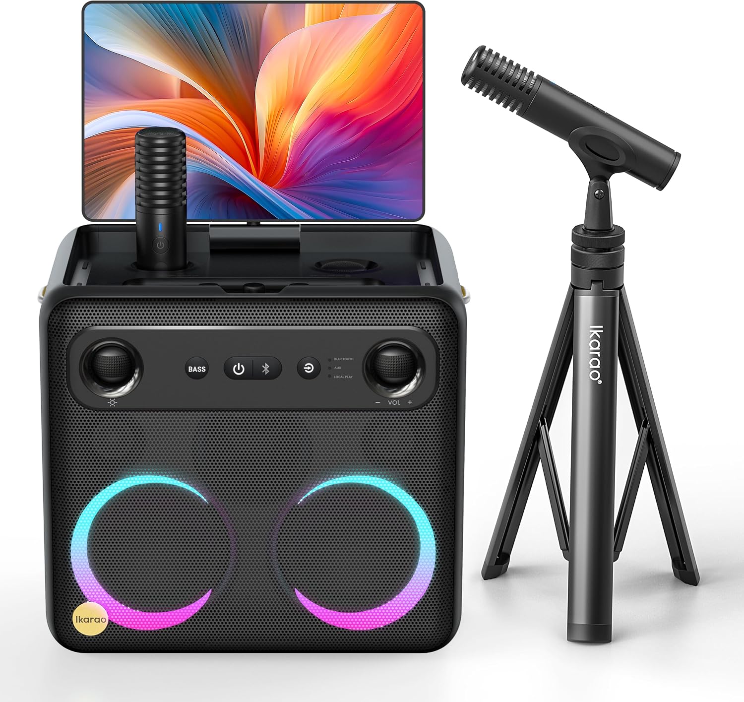 MÁQUINA DE KARAOKE IKARAO BREAK X2 CON MICRÓFONOS INALÁMBRICOS Y SOPORTE PARA MICRÓFONO - 1