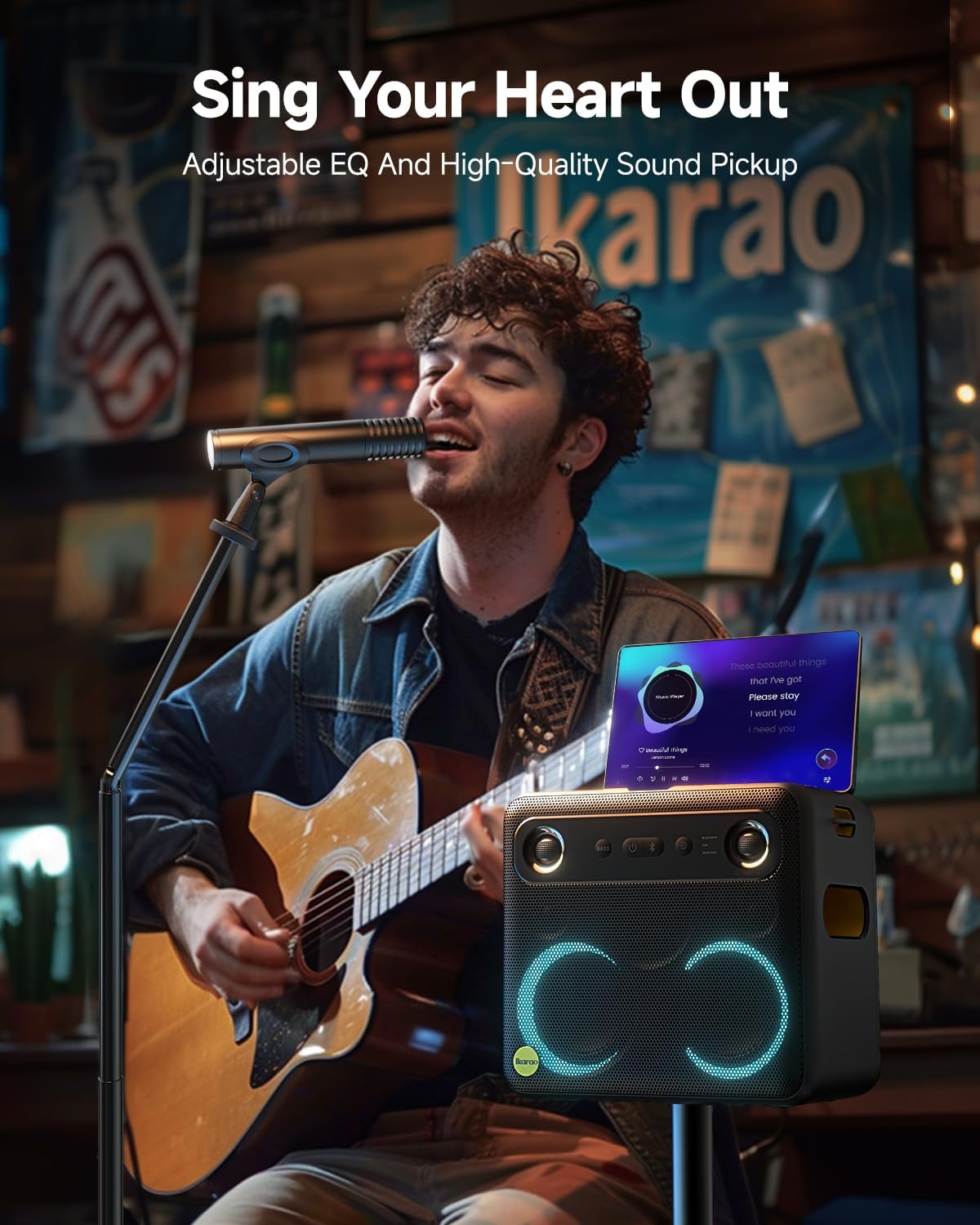 MÁQUINA DE KARAOKE IKARAO BREAK X2 CON MICRÓFONOS INALÁMBRICOS Y SOPORTE PARA MICRÓFONO - 2