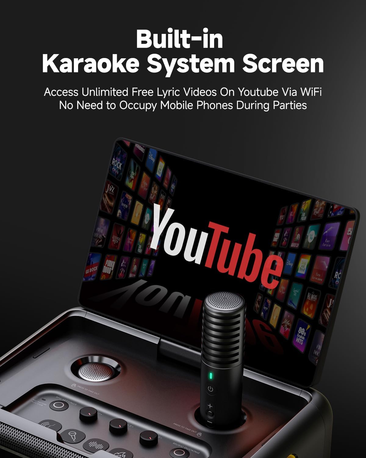 MÁQUINA DE KARAOKE IKARAO BREAK X2 CON MICRÓFONOS INALÁMBRICOS Y SOPORTE PARA MICRÓFONO - 5
