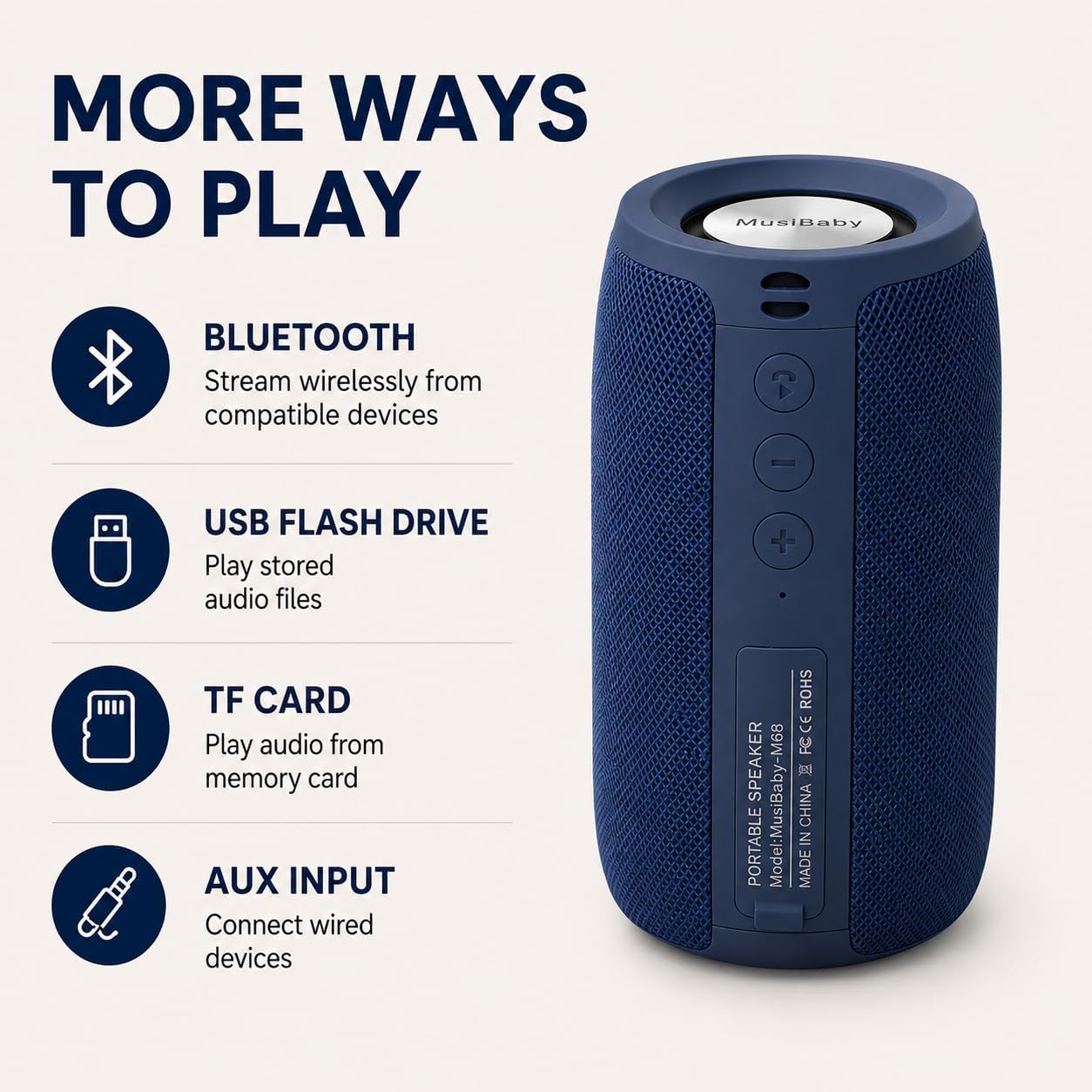 PARLANTE BLUETOOTH MUSIBABY M68 12W AZUL OSCURO - 4