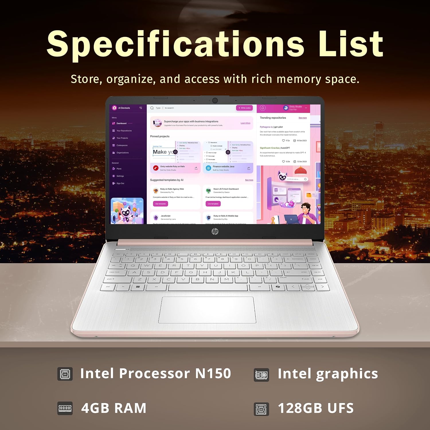 LAPTOP HP STREAM 14' HD INTEL N150 4GB RAM 128GB UFS ORO RENOVADA - 2