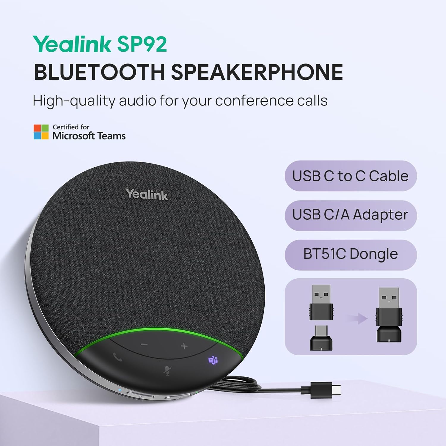 PARLANTE BLUETOOTH YEALINK SP92 PARA CONFERENCIAS CON MICRÓFONO Y USB - 2