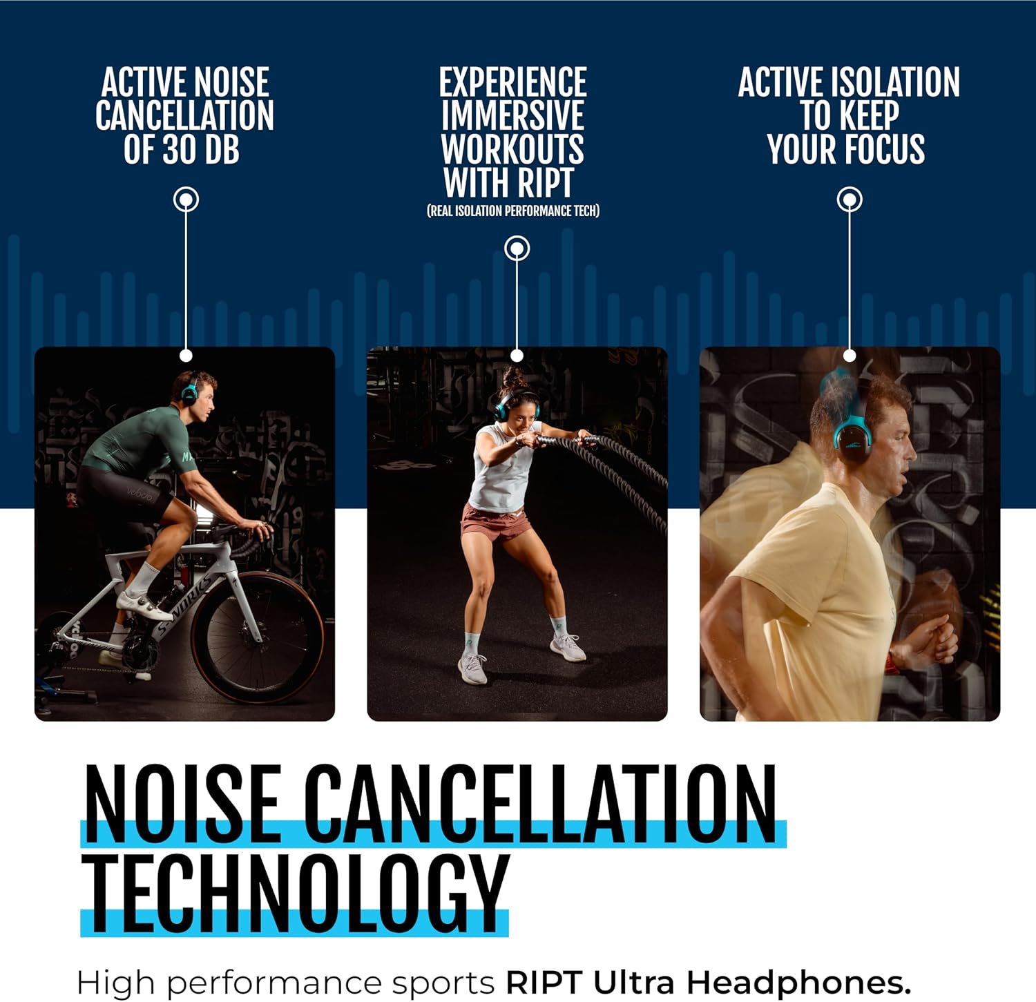 AUDÍFONOS OVER-EAR H2O AUDIO RIPT ULTRA SPORT BLUETOOTH CON CANCELACIÓN ACTIVA DE RUIDO Y 50 HORAS DE BATERÍA - 2