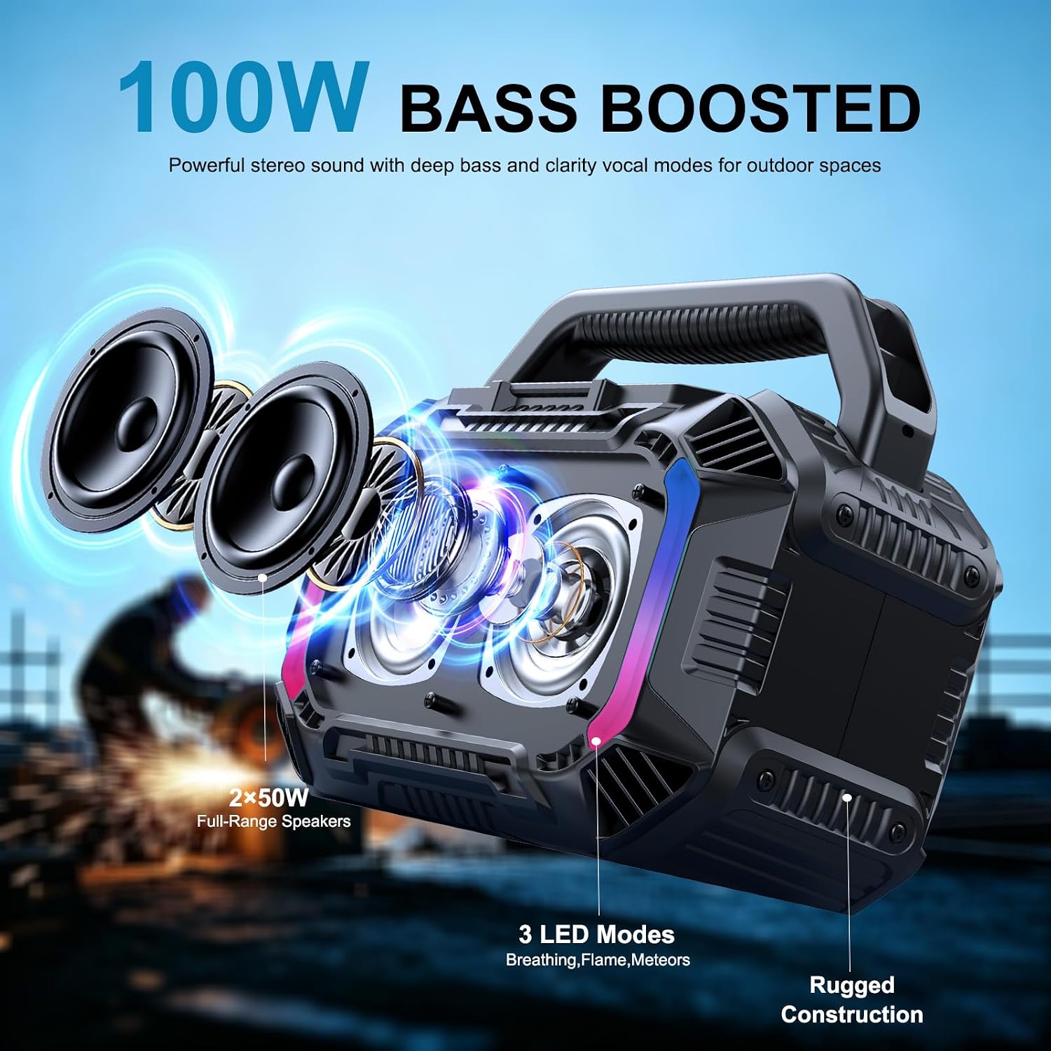 PARLANTE BLUETOOTH OMUCA 100W IPX7 NEGRO FLOTANTE - 2