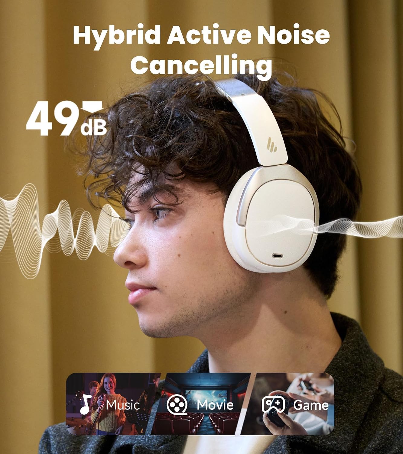AUDÍFONOS OVER EAR EDIFIER W80 CON CANCELACIÓN ACTIVA DE RUIDO -49DB MARFIL - 2