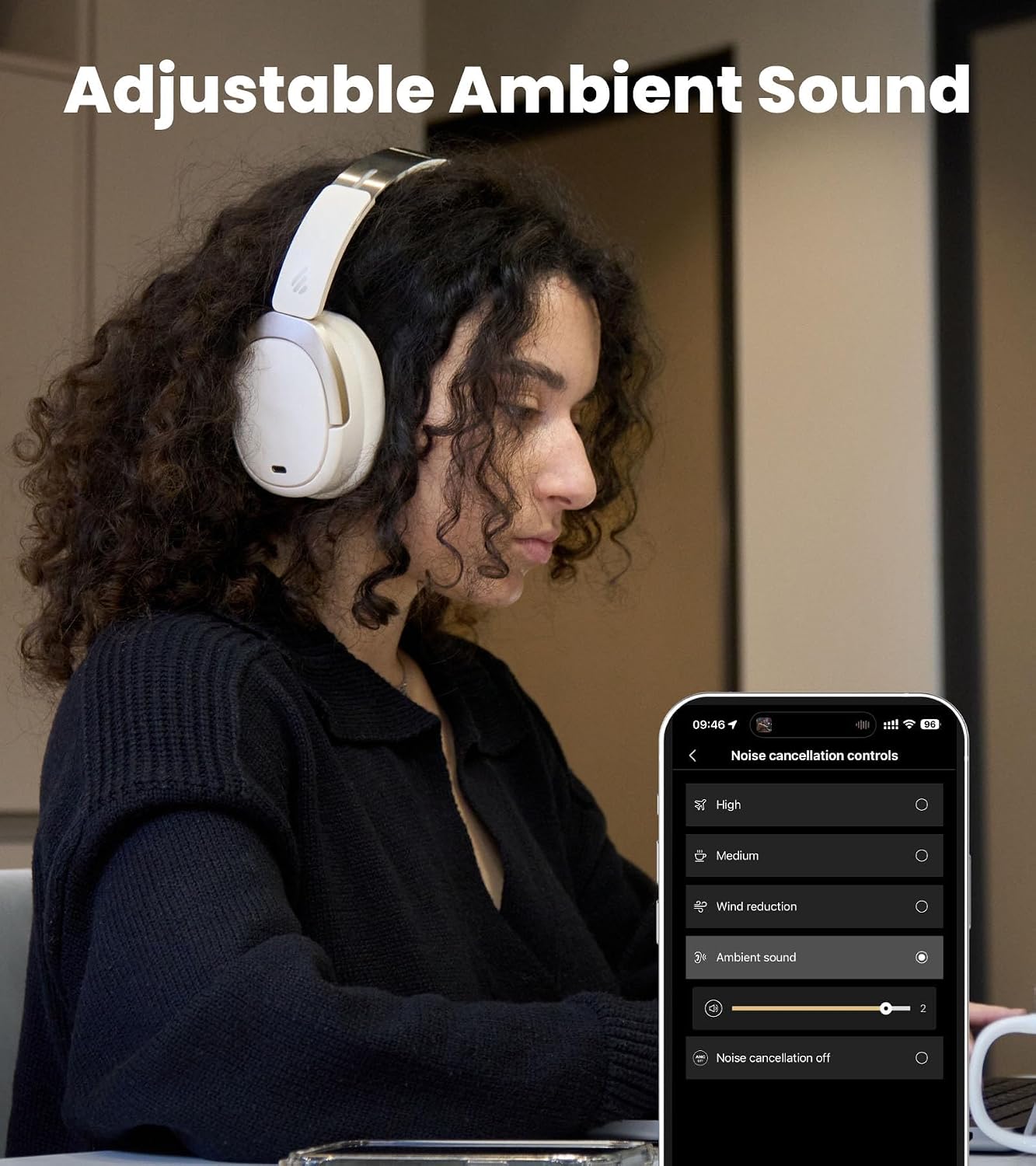 AUDÍFONOS OVER EAR EDIFIER W80 CON CANCELACIÓN ACTIVA DE RUIDO -49DB MARFIL - 3