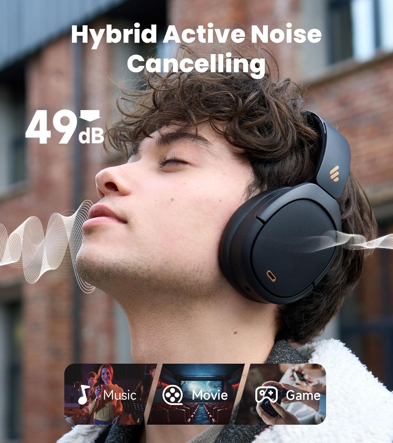 AUDÍFONOS OVER EAR EDIFIER W80 CON CANCELACIÓN ACTIVA DE RUIDO -49DB NEGRO - 2