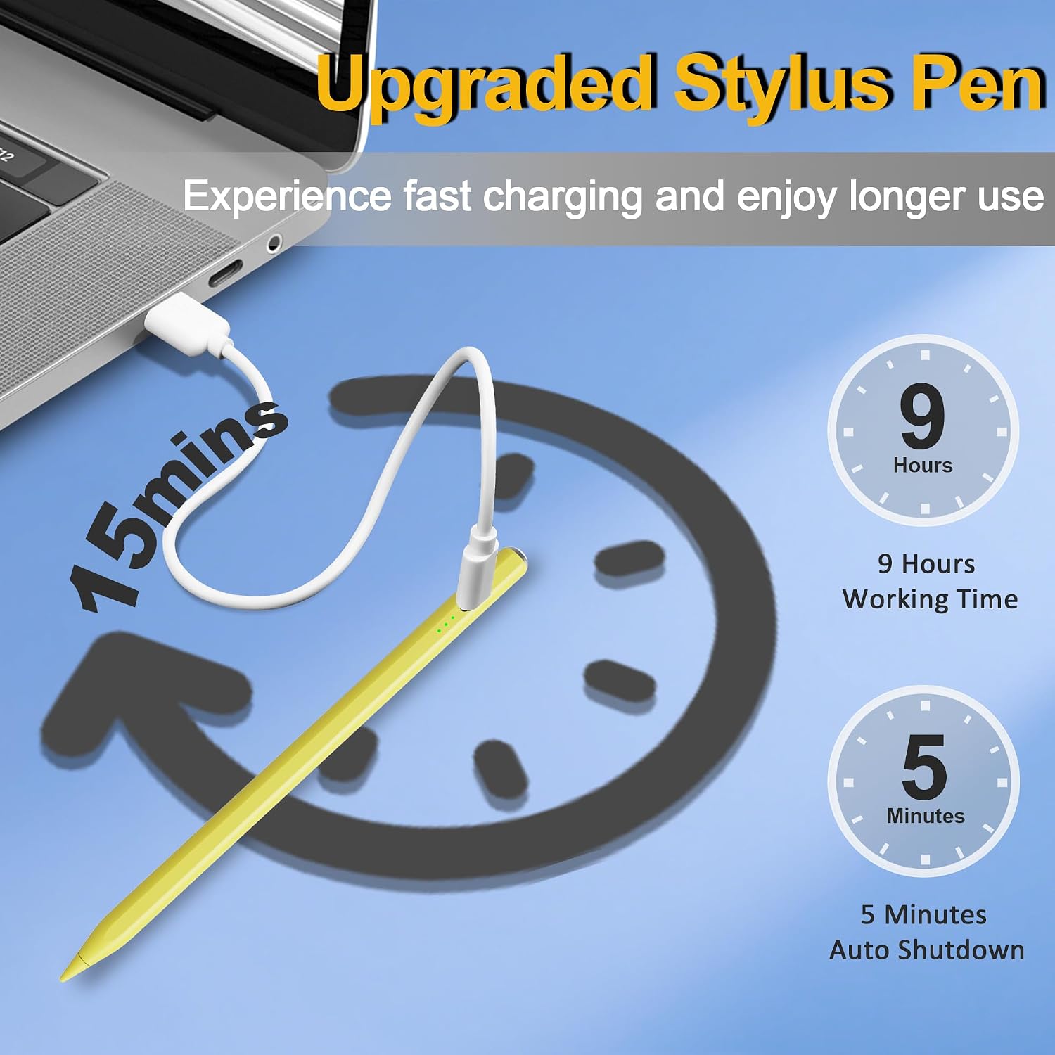 LÁPIZ STYLUS XIRON PARA IPAD 2018-2026 CARGA RÁPIDA 15 MIN AMARILLO - 3